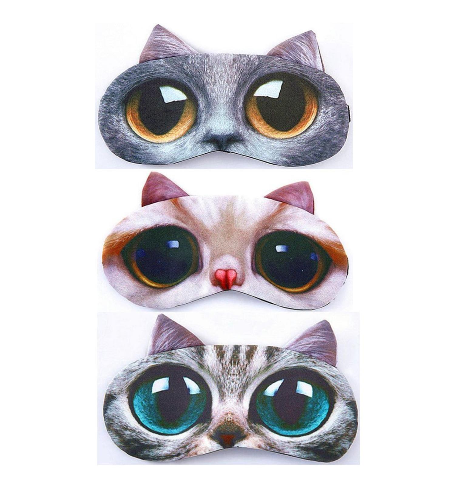 HappyDaily Set of 3 Beautiful 3D Cat Sleep Masks in Pink/Grey/Black | Comfortable Eye Cover for a Restful Sleep - Buy Online on GoSupps.com