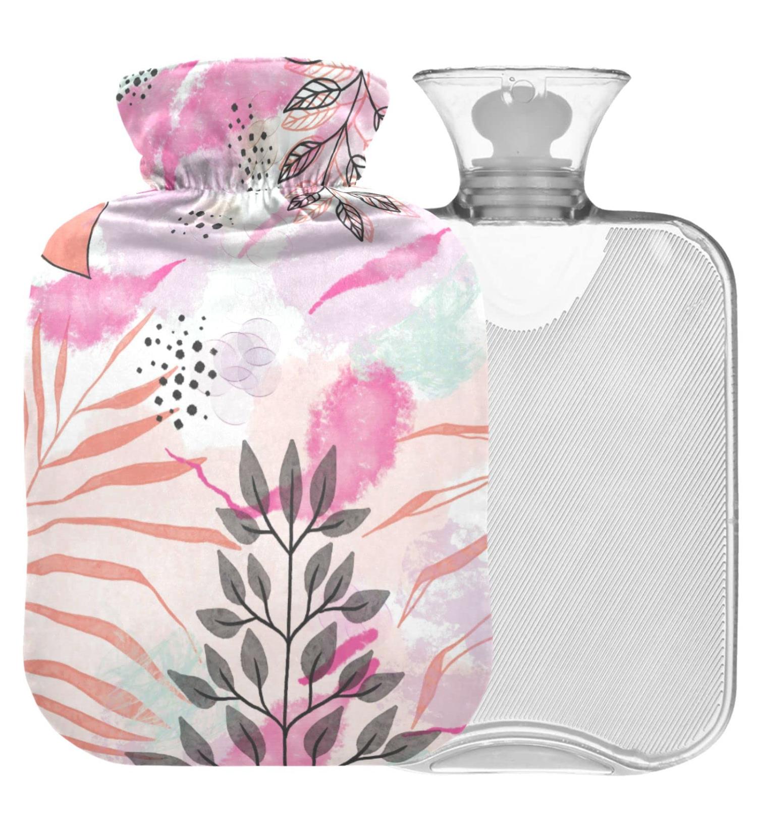 NAANLE Pink Palm Leaves Heat Bottle - 2L Transparent Hot Water Bottle for Back Pain Relief & Warmth Therapy - Buy Online on GoSupps.com