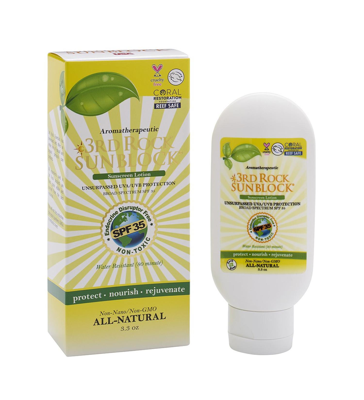 3rd Rock Sunblock Sunscreen Lotion SPF 35 - 3.3 OZ (1 Pack) | Organic Zinc Sunscreen for Face and Body | Chemical-Free Sun Protection with Moisturizer | All-Natural Scented Formula for Adults - Buy Online on GoSupps.com