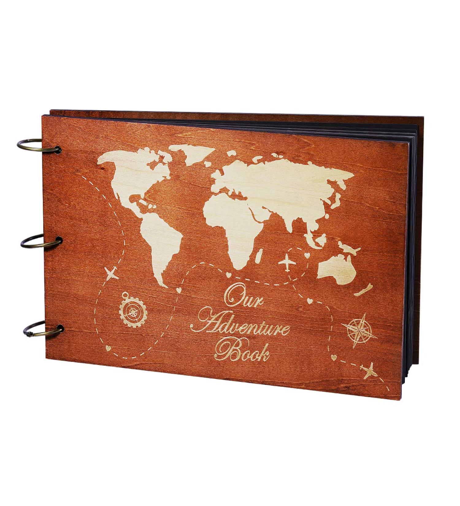 PartyKindom Wooden Adventure Scrapbook Album - Perfect Anniversary or Wedding Gift, 80 Pages with Photo Corner Stickers - Buy Online on GoSupps.com