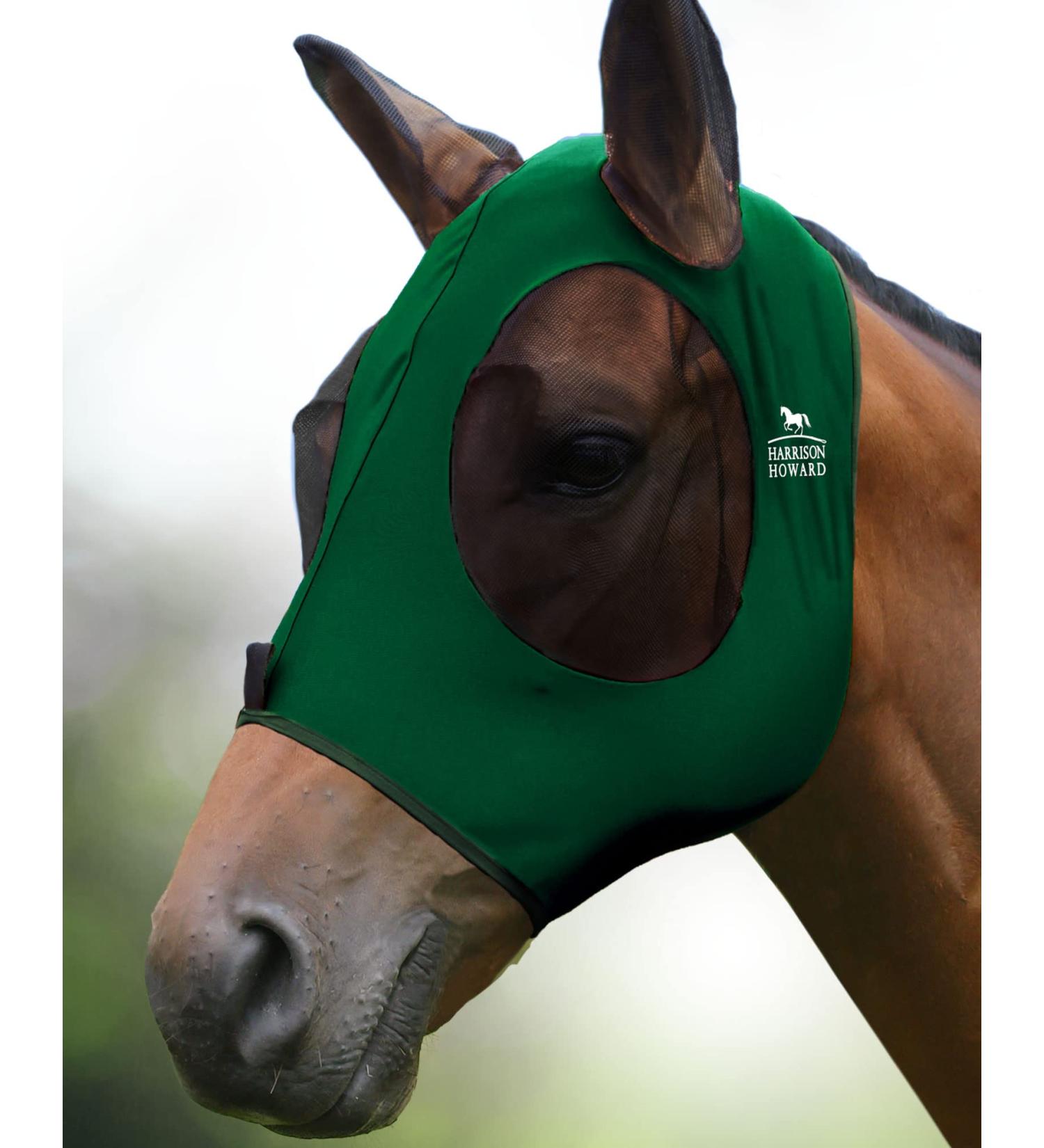 Harrison Howard Super Comfort Stretchy Fly Mask for Horses - UV Protection XL Large Eye Space Breathable Dark Green - Buy Online on GoSupps.com