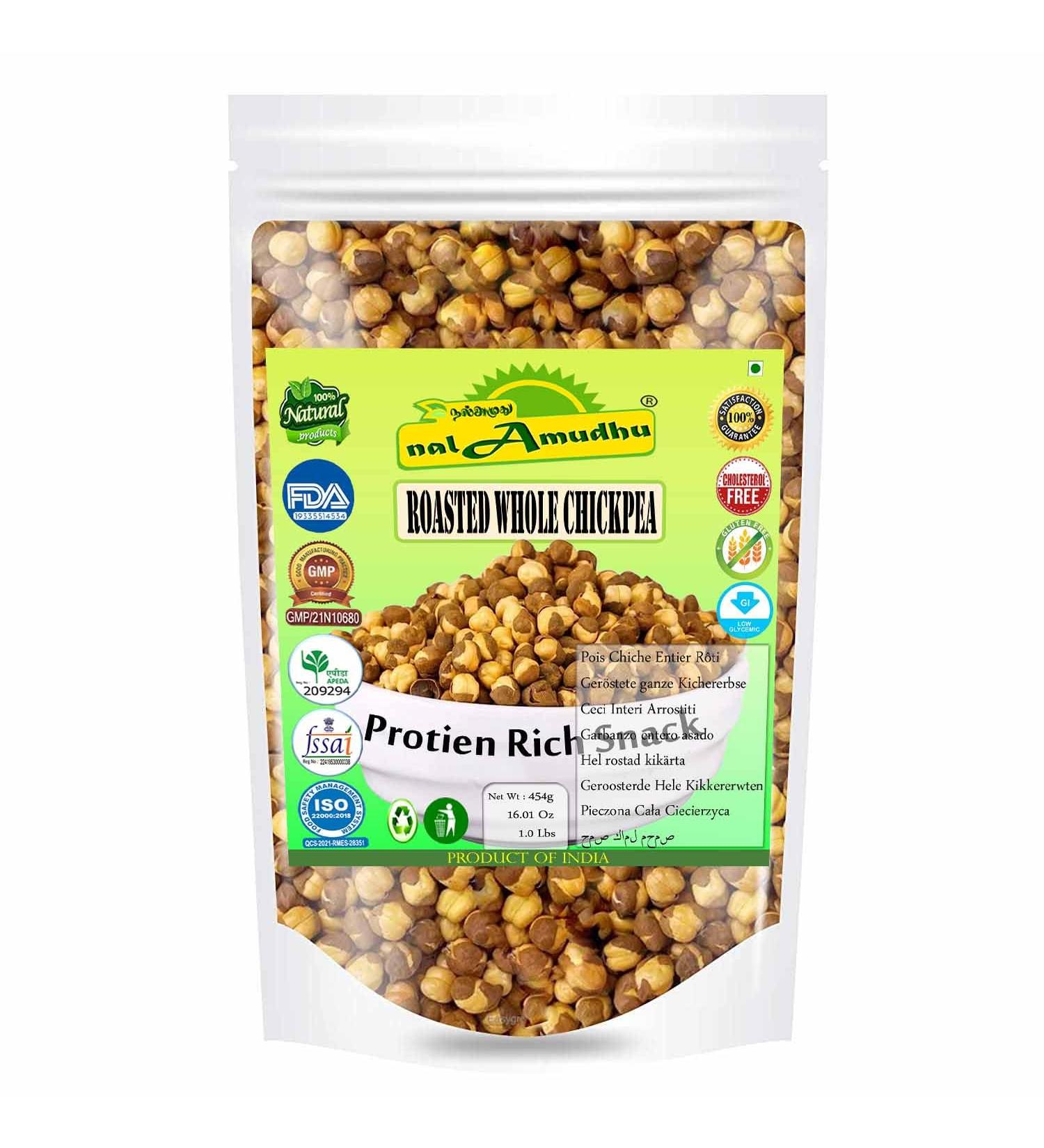 nalAmudhu Roasted Chana | Oil-free Roasted Chickpeas | Bhuna Chana Roasted | Uppukadalai 454g | 1Lbs | 16 Oz - Buy Online on GoSupps.com