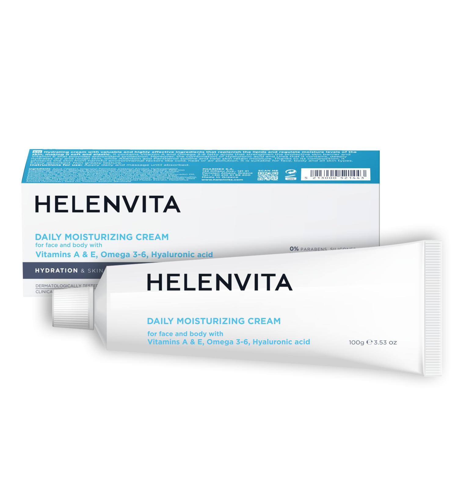 Helenvita Face and Body Moisturizing Cream with Hyaluronic Acid Vitamin E and Vitamin A - Daily Intense Hydration Moisturising Cream - Gentle Face and Body Moisturisers For All Skin Types - 100gr - Buy Online on GoSupps.com