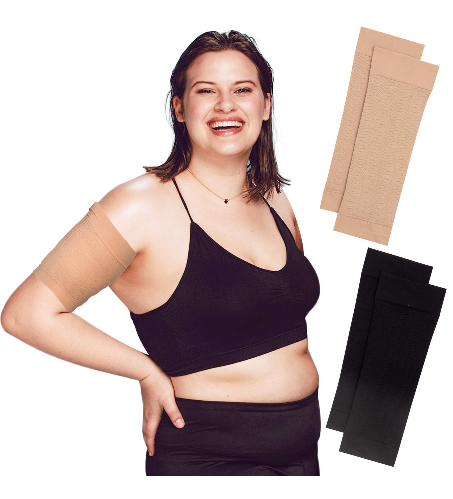 Arm Slimming Shapers for Women - Upper Arm Compression Sleeves for Toning - 2 Pairs (Black + Beige) - Ideal for Plus Size Women - Buy Online on GoSupps.com