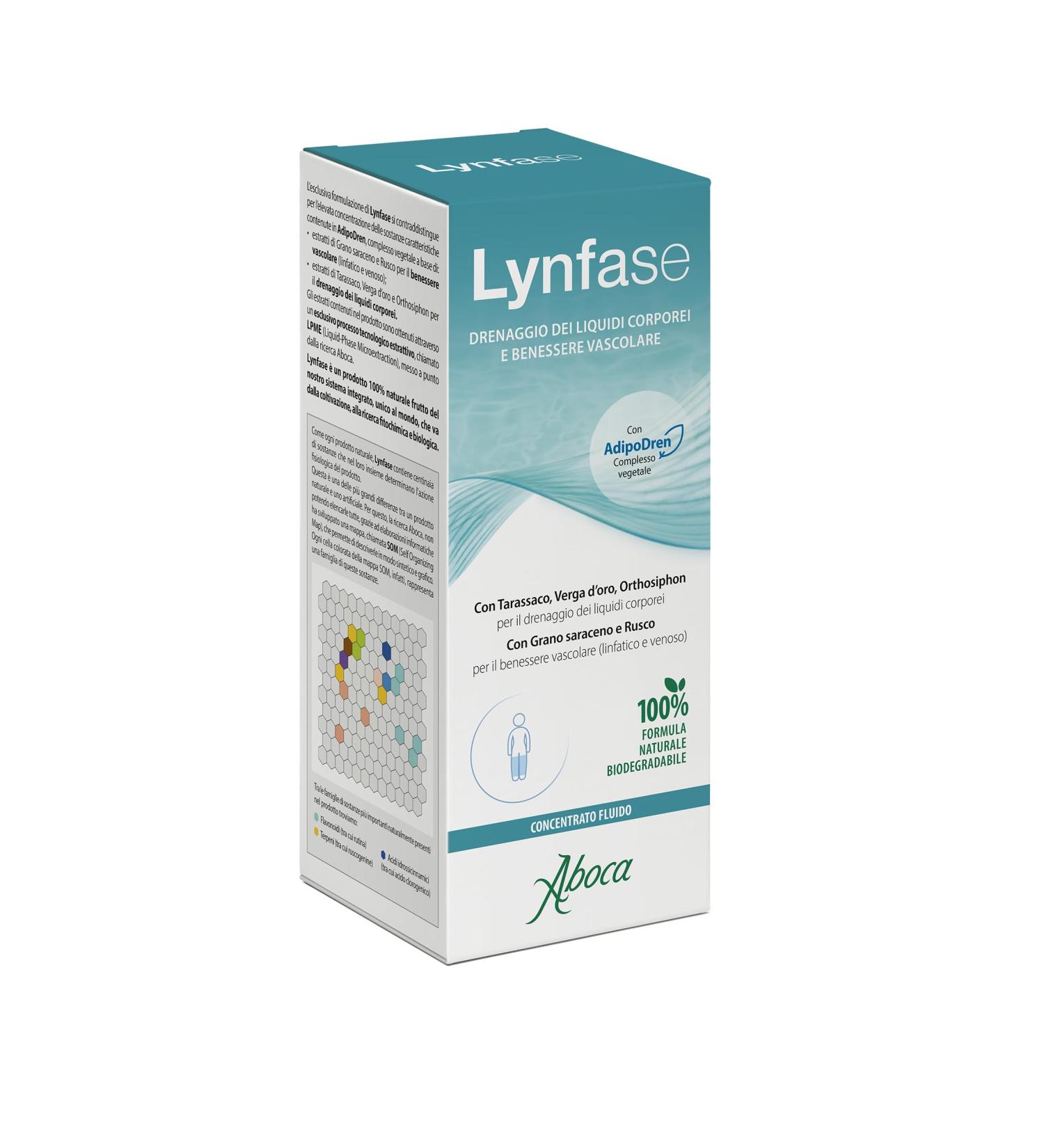 Aboca Lynphase Liquid concentrate bottle 180 g drainage of body fluids and vascular wellbeing with dandelion gold dang orthosiphon buckwheat and Russian - Buy Online on GoSupps.com