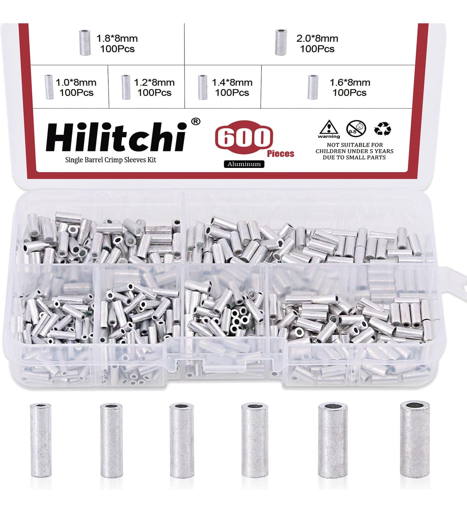 Hilitchi 600 Pcs 6 Sizes Single Barrel Crimp Sleeves Aluminum Connector Kit for Fishing Line - 1.0, 1.2, 1.4, 1.6, 1.8 & 2mm Dia - Buy Online on GoSupps.com