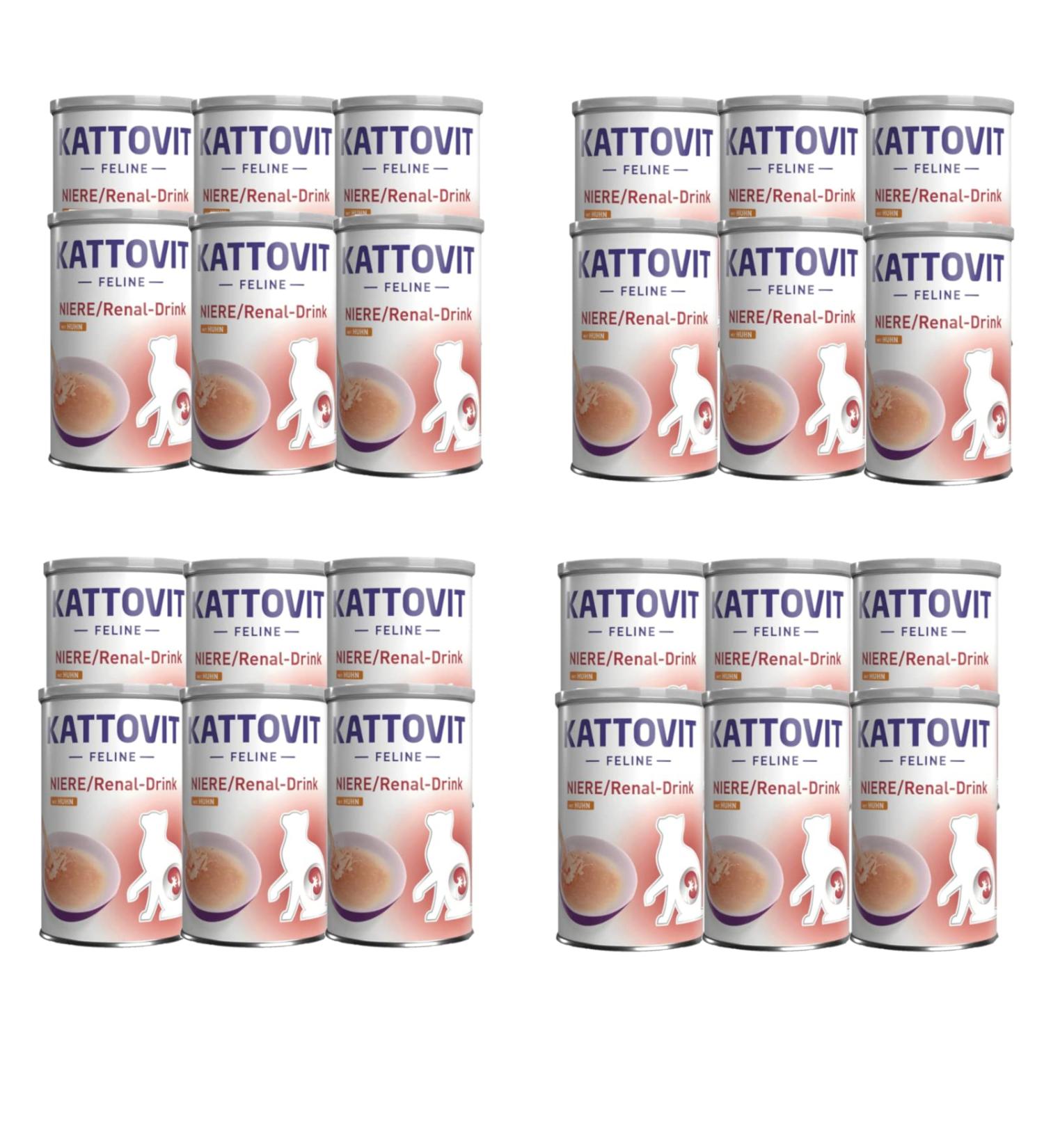 Kattovit Niere/Renal-Drink Chicken | Pack of 24 | 24 x 135 ML | Complementary food for adult cats | Meat pieces with chicken | to support kidney function - Buy Online on GoSupps.com