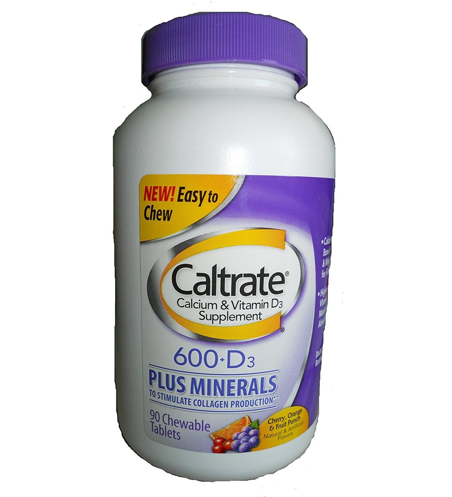 Caltrate Calcium & Vitamin D3 Cherry Orange & Fruit Punch Chewable Tablets 90 Count