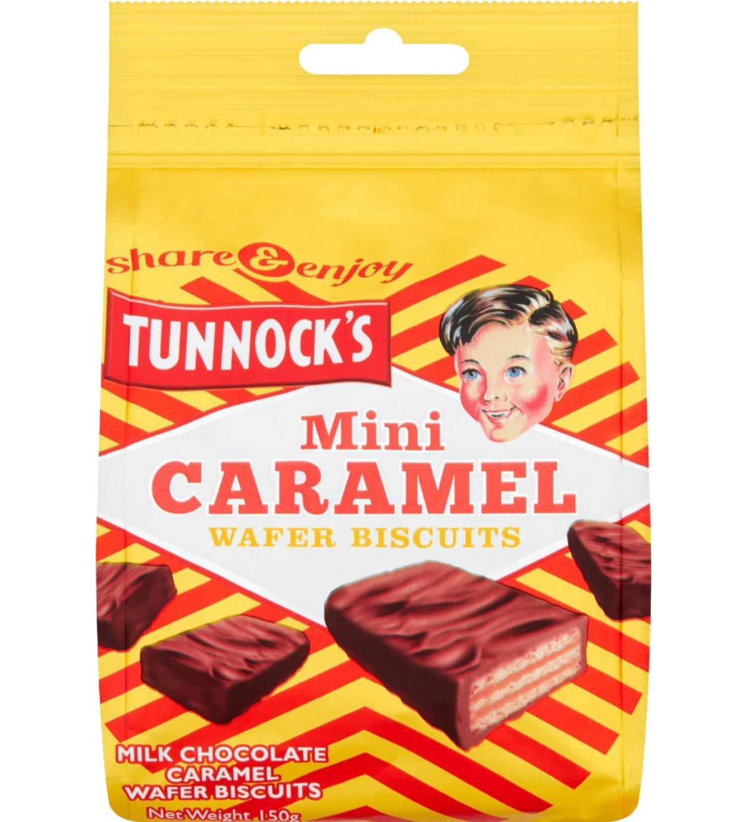 TUNNOCK'S Mini Caramel Wafer Biscuits Pouch 150g - 2 PACK