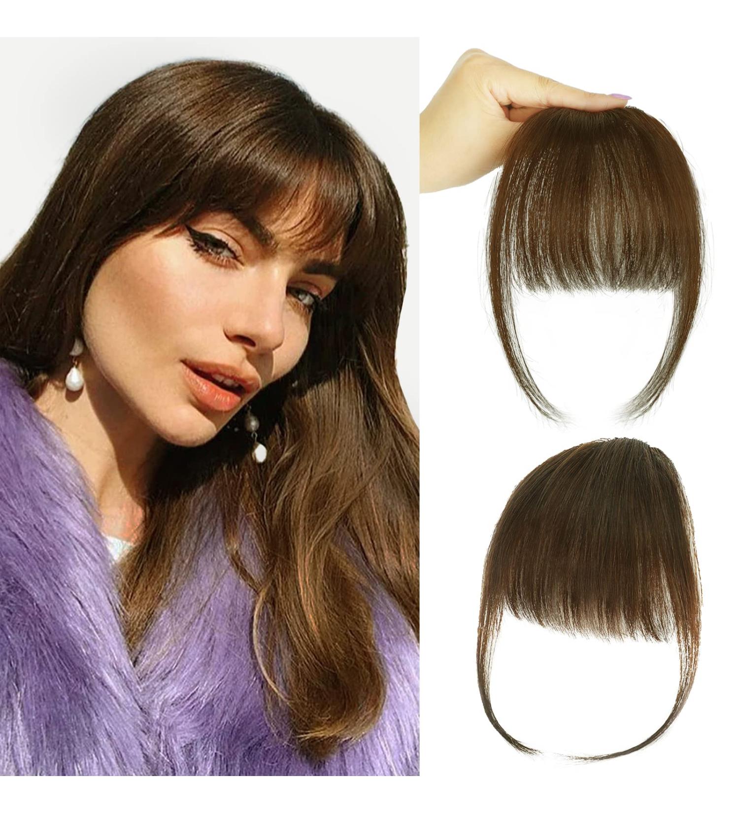 Clip in Bangs 100% Real Human Hair Wispy Fringe Hairpieces for Women - Dark Brown - Buy Online on GoSupps.com