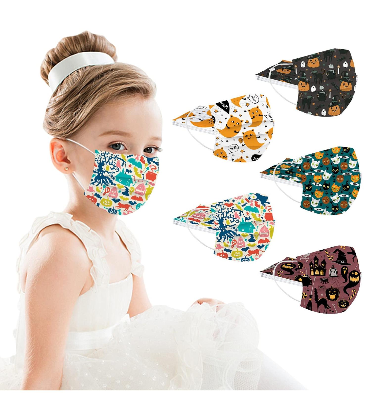 50PC Halloween Disposable Face_Masks for Adults Kids 3-Ply Colorful Breathable Face_Mask with Nose Wire Protective Facemask (50PC disposable for Kids F) - Buy Online on GoSupps.com
