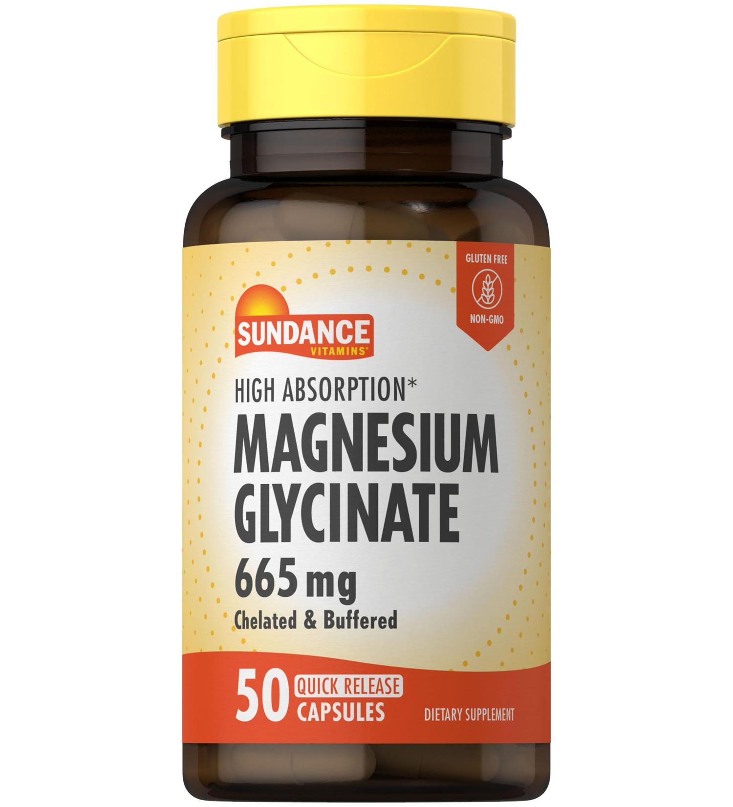 Sundance Magnesium Glycinate Capsules | 665 mg | 50 Quick Release Pills | Non-GMO and Gluten Free Supplement - Buy Online on GoSupps.com