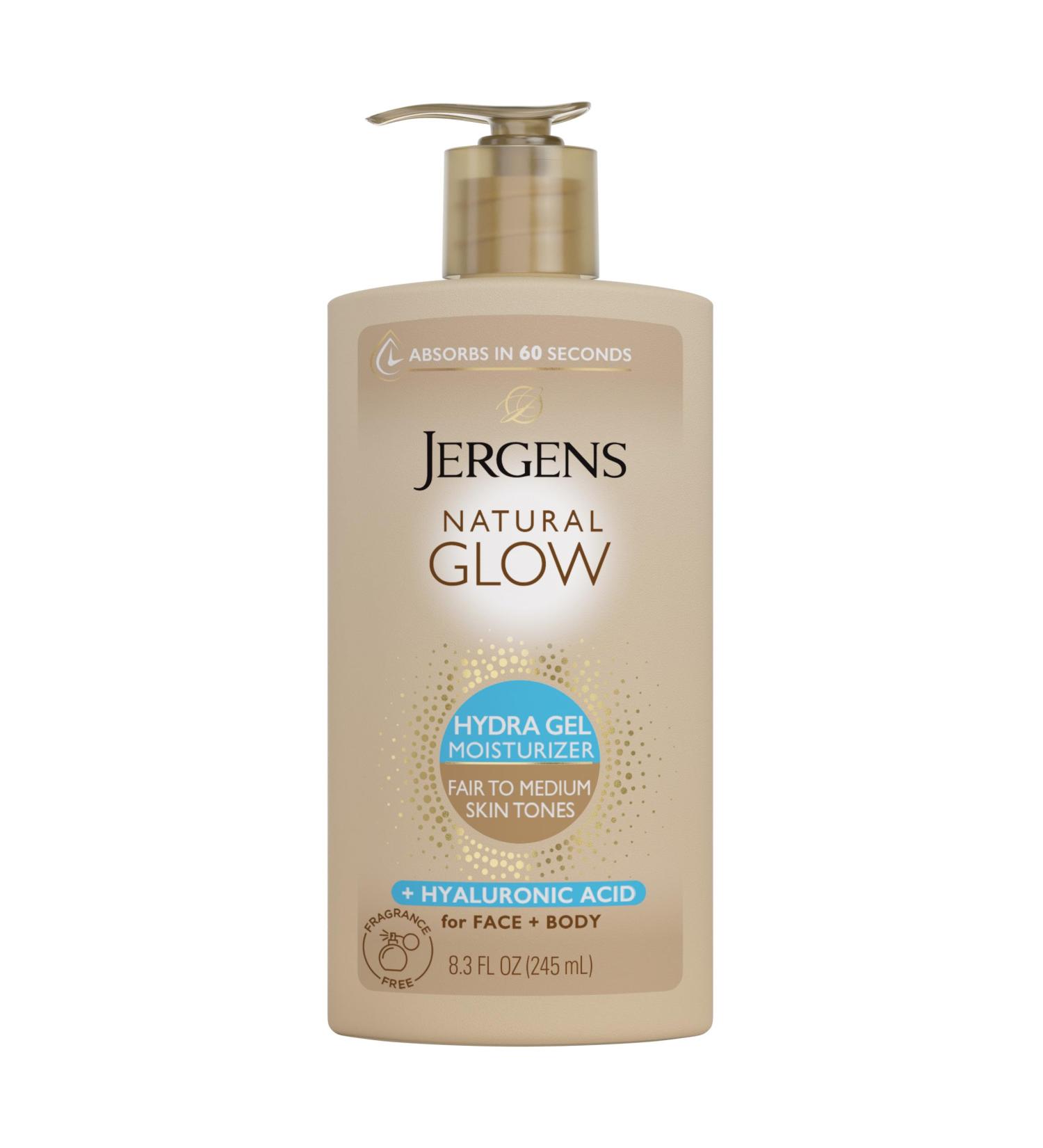 Jergens Natural Glow Hydra Gel Moisturizer Hyaluronic Acid Tanning Lotion Hydrating Tanning Gel Fragrance-Free Self Tanner Fair to Medium Skin Tones 8.3 Fl Oz - Buy Online on GoSupps.com