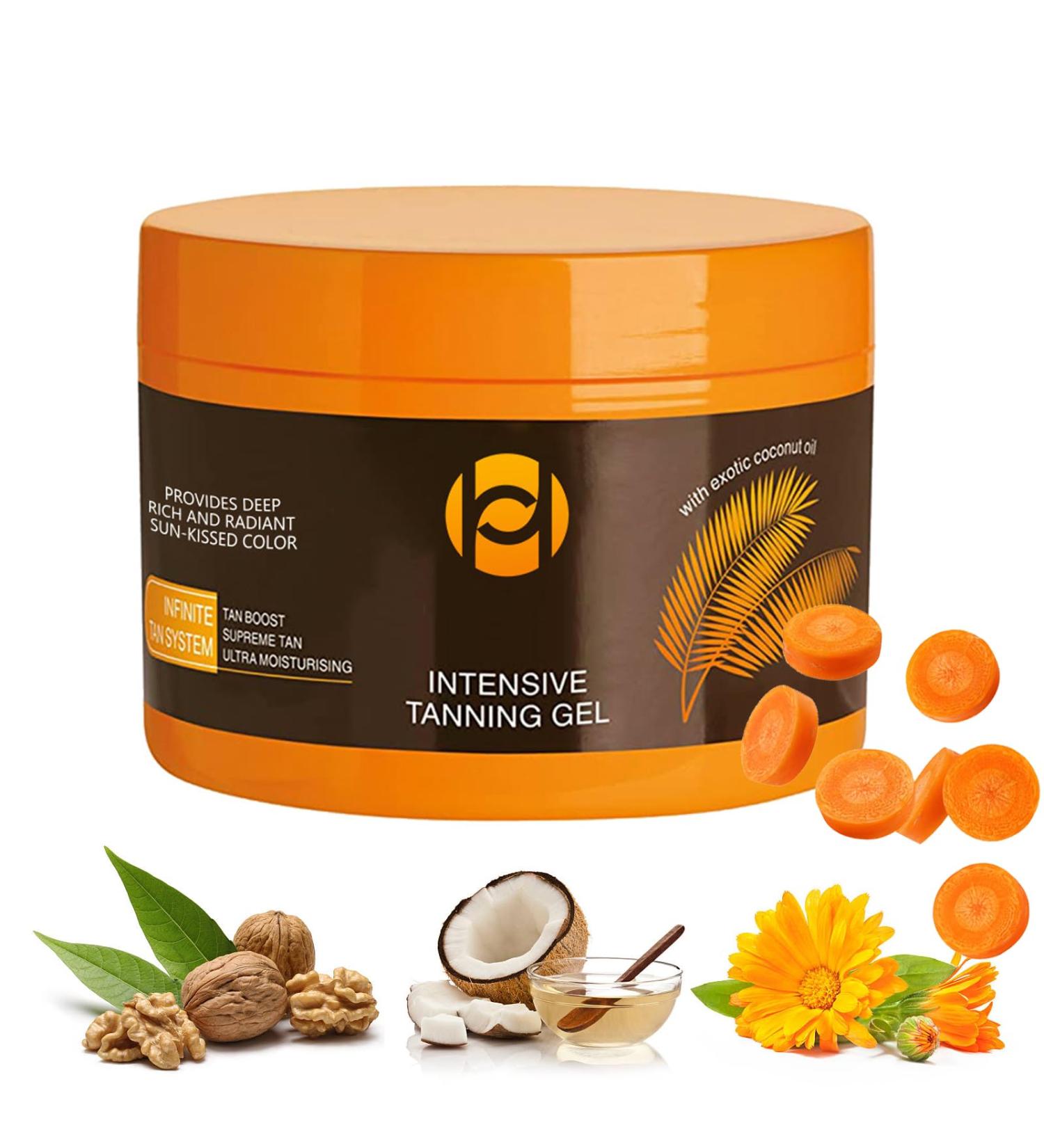 Intensive Tanning Gel 150g Sunbed Tanning Accelerator Premium Beaches and Sunbed Cream Natural Tanning Gel with Carrot&Coconut &Walnut Oil Tanning Cream for Outdoor Sun - Buy Online on GoSupps.com