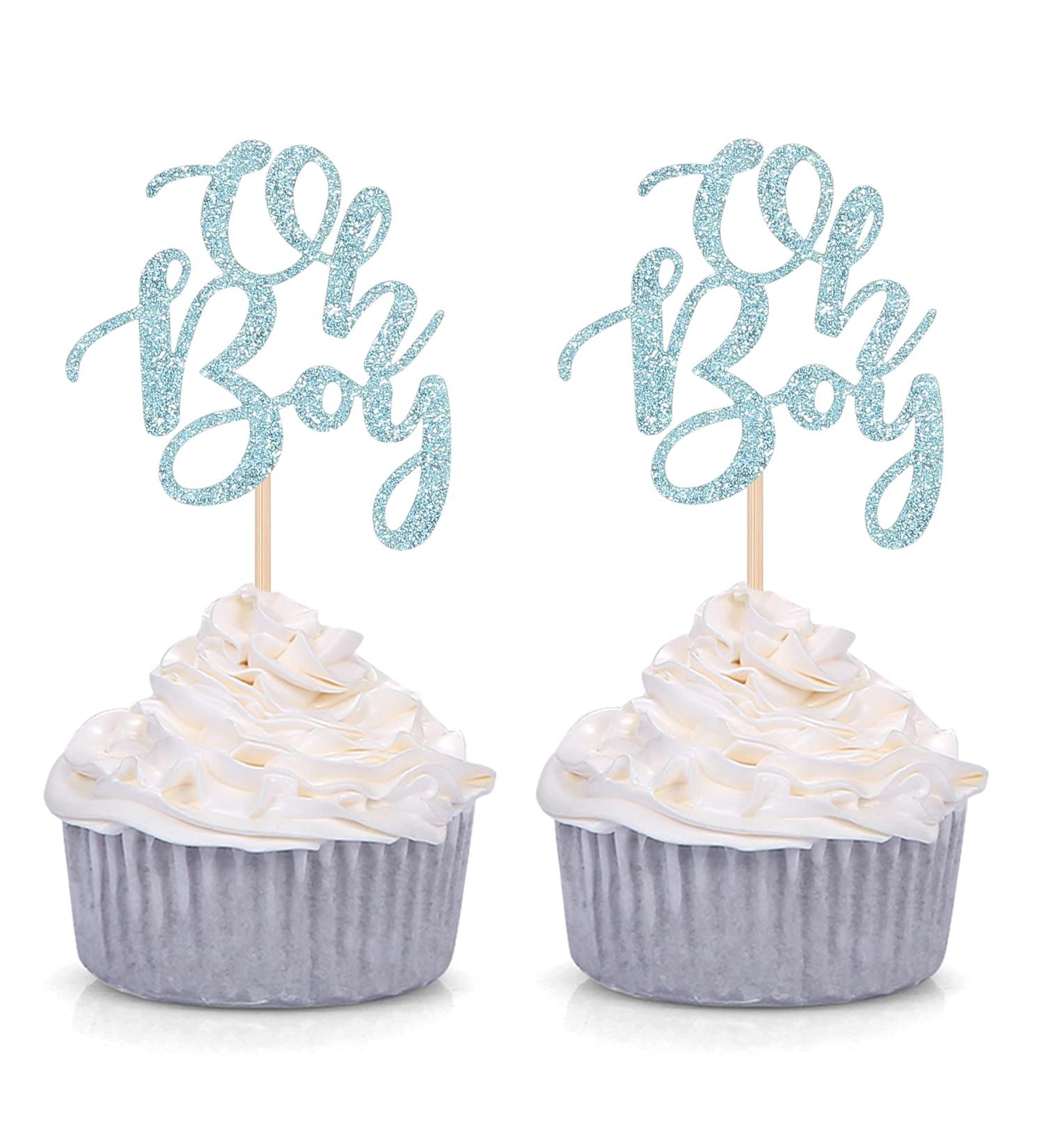 Blue Oh Boy Cupcake Toppers Party Decors Baby Shower Decoration Picks - Set of 24