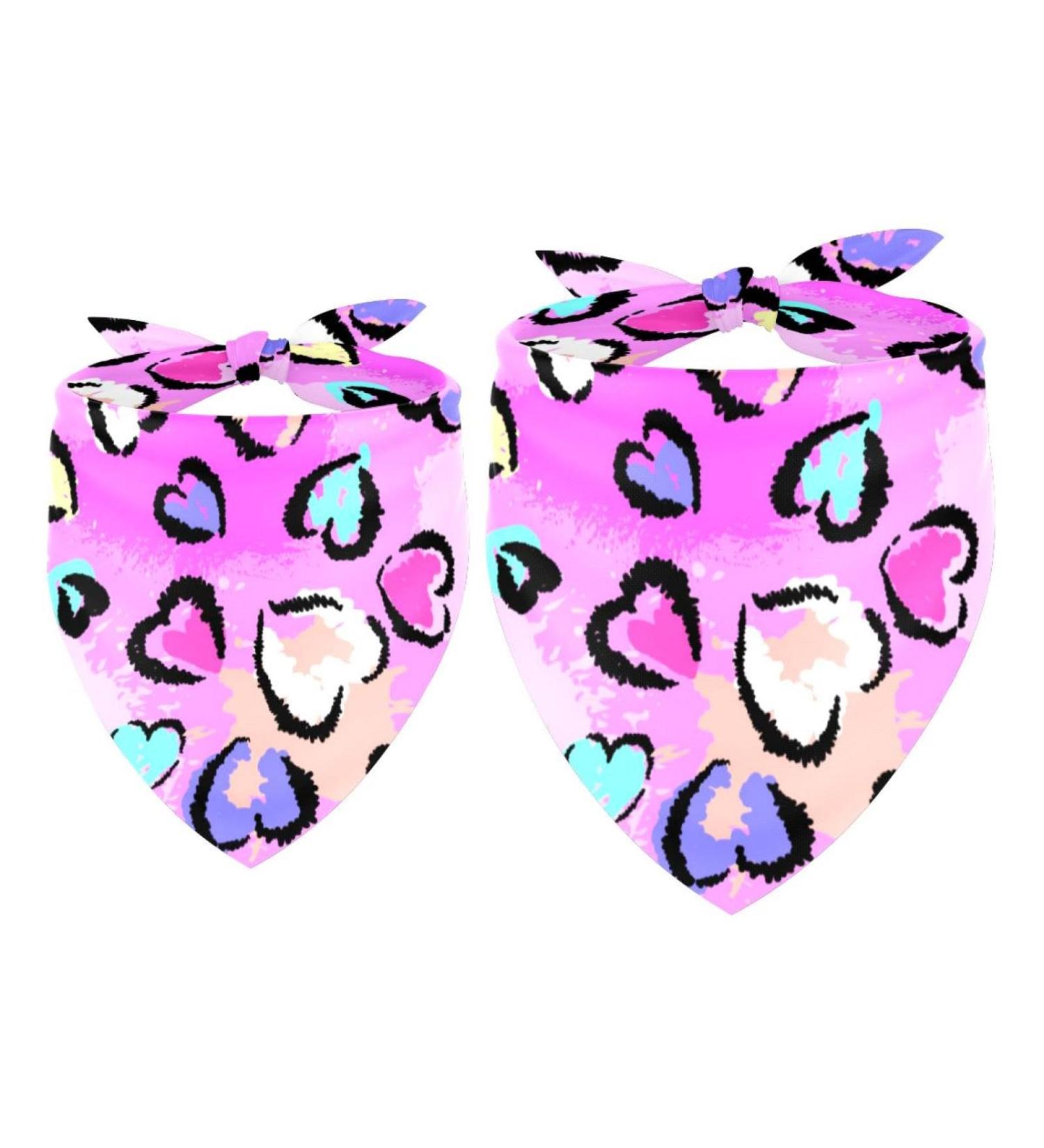 Shop Dog Hollow Cloth: Leopard Heart Pattern Triangular Bibs for All Dog & Cat Sizes 2 Multi-Colored Pieces - Buy Online on GoSupps.com