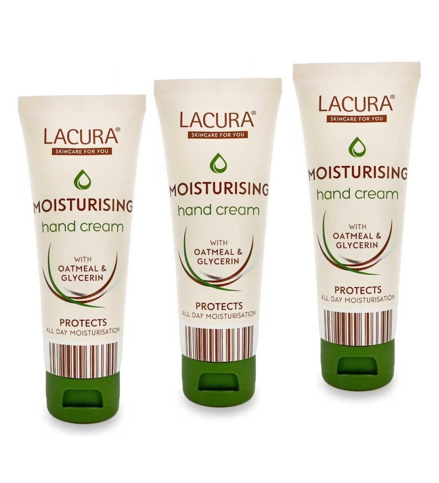 Aldi Lacura - Moisturising Hand Cream | With Oatmeal + Glycerin | All Day Moisturising | 75mL x3  - Buy Online on GoSupps.com
