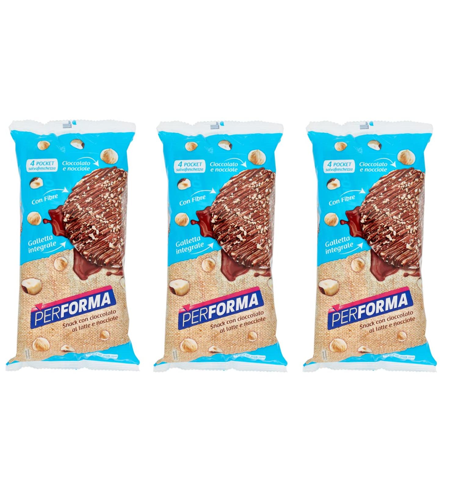 Performa Whole Grain Rice Snacks with Milk Chocolate and Hazelnuts 3-Pack Whole Grain Rice Cakes in 4-Pack Fresh Savings Bags with 2 Biscuits (8 Snacks x 17.75g) 142g - Buy Online on GoSupps.com