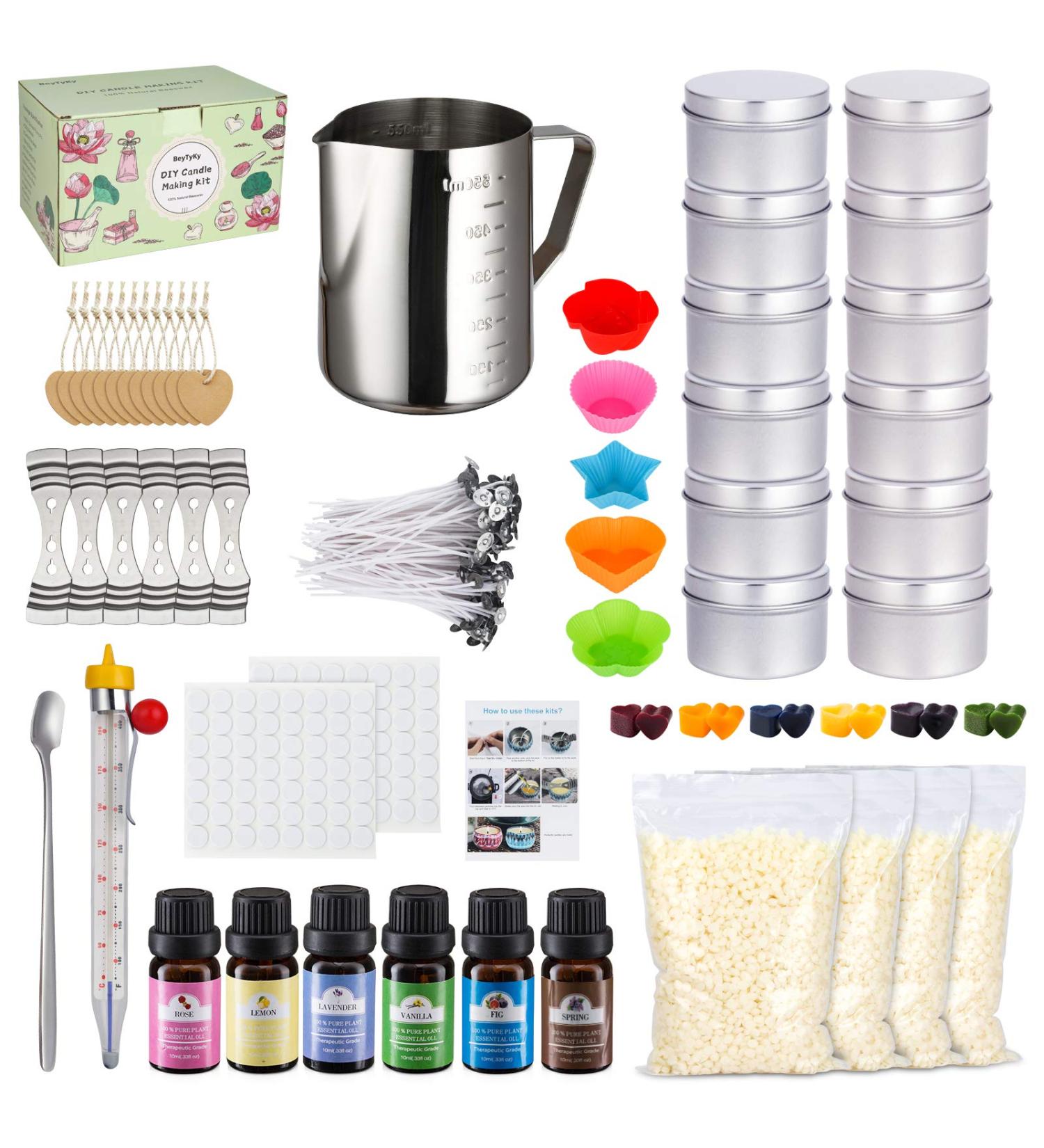 Deluxe Candle Making Kit - Supplies for DIY Crafts, Beeswax, Dyes, Fragrance Oils, Thermometer, Tins, Molds & More - Buy Online on GoSupps.com