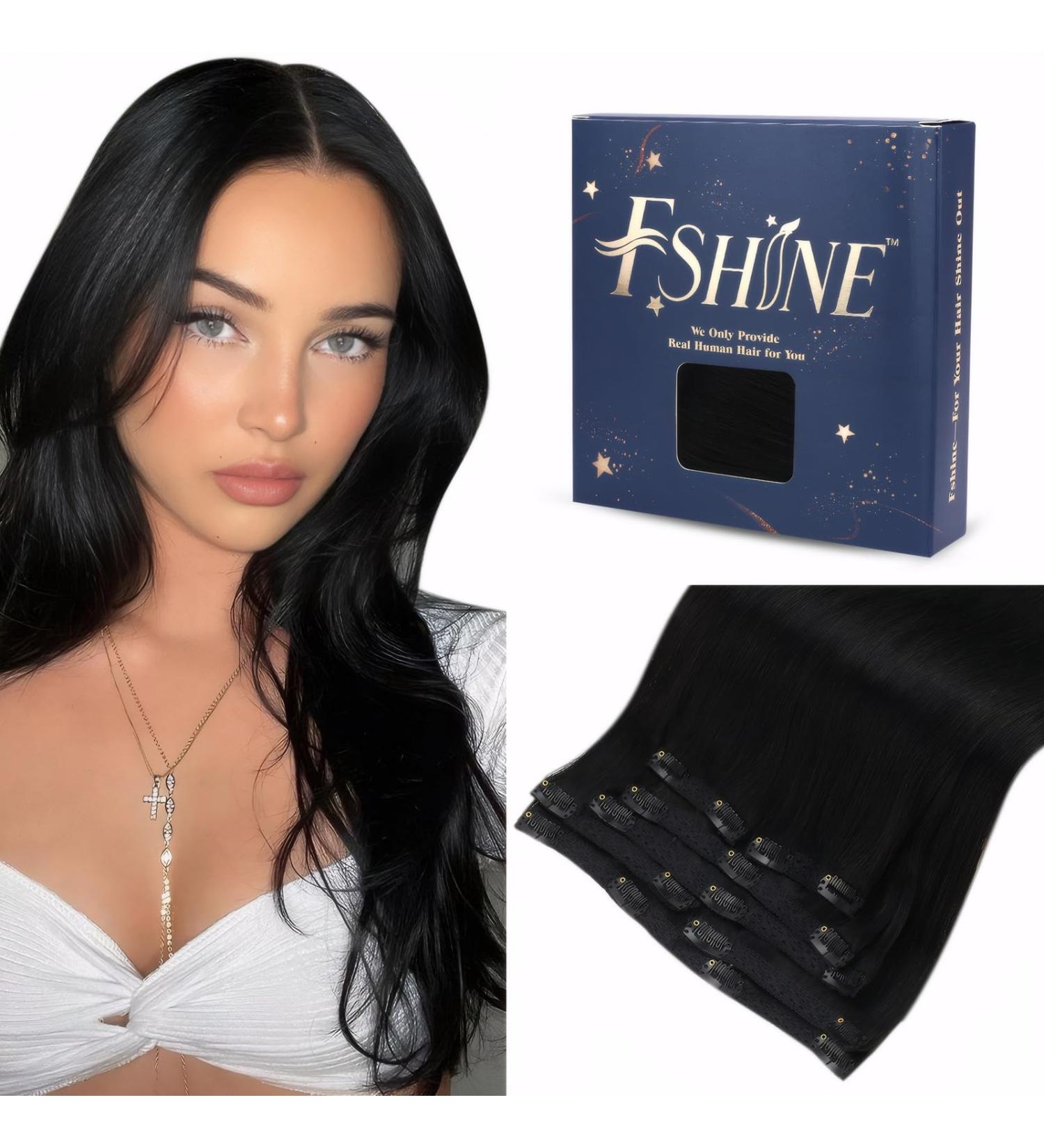 FSHINE 45cm Clip Extensions - 100% Real Remy Hair in Natural Black - 120g 7 PCS for Women - Buy Online on GoSupps.com