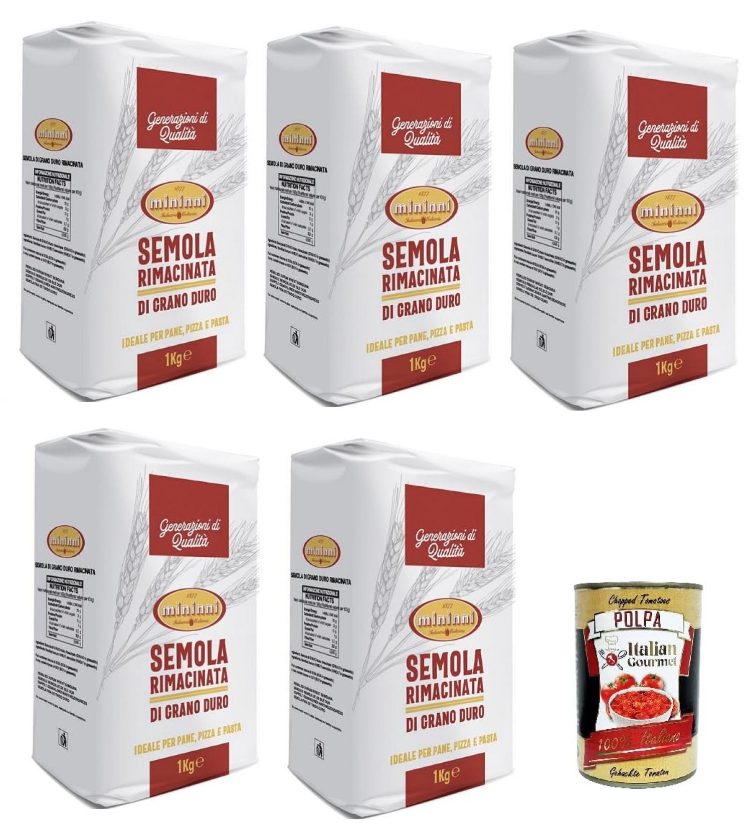  Italian Gourmet E.R. Mininni Semola Semolina Durum Ground - Pack of 5 - 1kg Pack + Italian Gourmet Polpa 400g - Buy Online on GoSupps.com