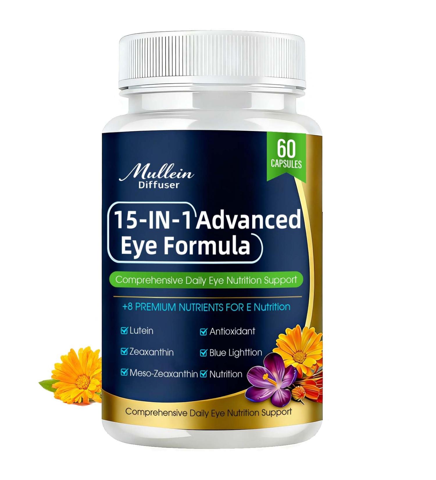 15-in-1 Advanced Eye Formula with Lutein Zeaxanthin Vitamin C/E Bilberry Extract Daily Eye Nutrition Support Promotes Eye Health Reduces Dryness 60Capsules (1) - Buy Online on GoSupps.com