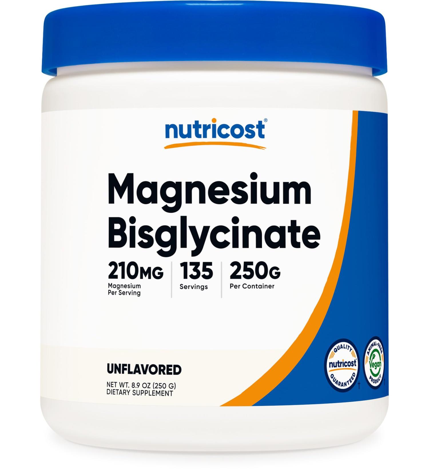 Nutricost Magnesium Bisglycinate Powder (Unflavored 250 Grams) - Non-GMO Vegan Supplement - Buy Online on GoSupps.com