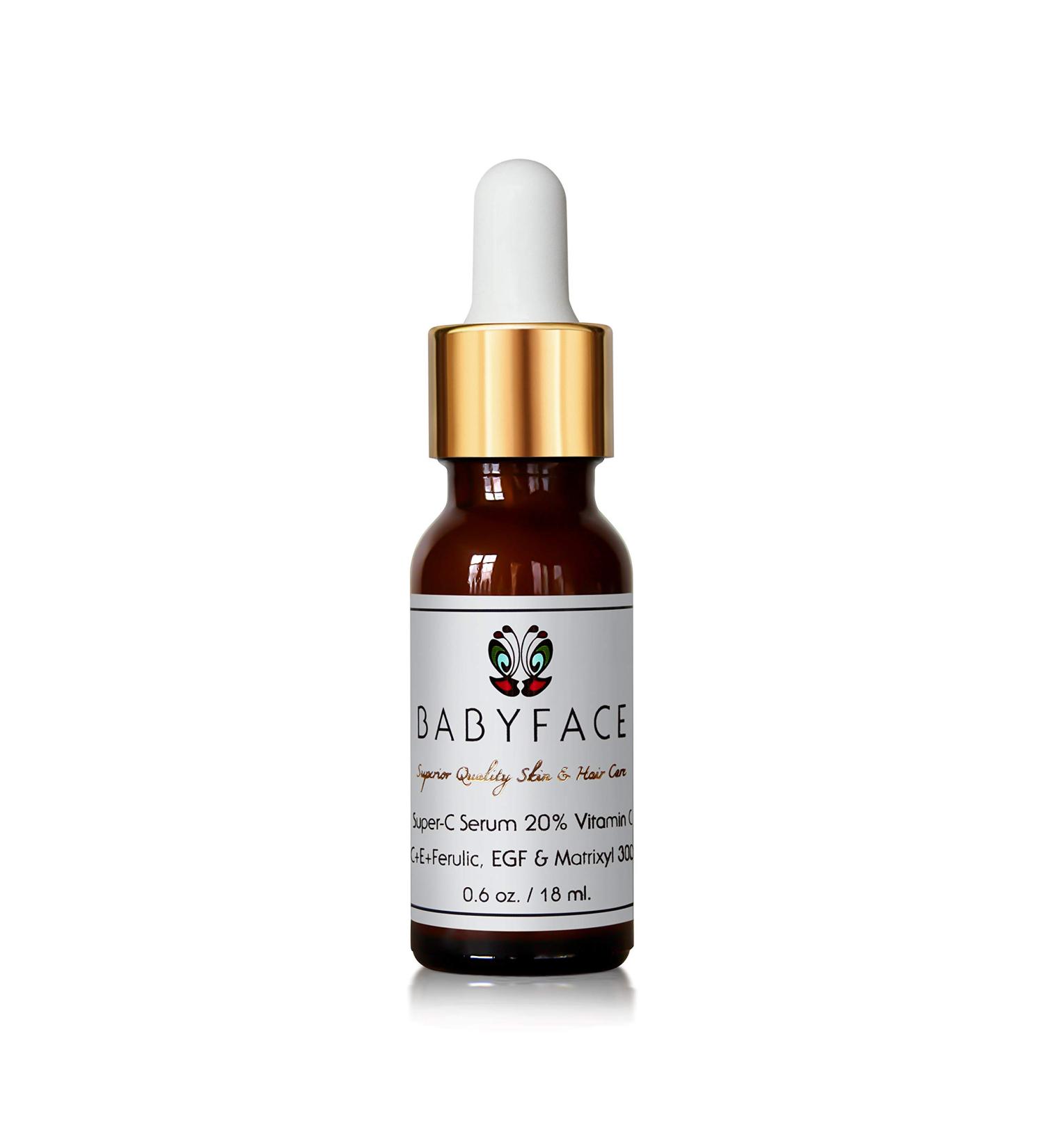 Compare Ingredients! BABYFACE Super-C Micro-encapsulated 20% Vitamin C Serum + Ferulic Acid + Vit E + EGF + Matrixyl 3000 + Peptides + Amino Acids & Resveratrol. 0.6 oz.