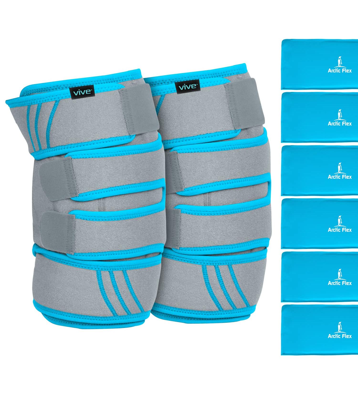 Vive Knee Ice Pack Wrap (2 Pack) - Cold/Hot Gel Compression Brace for Arthritis Pain, Tendonitis, ACL Injury - Heat Support Strap for Meniscus, Patella Surgery - Gray - Buy Online on GoSupps.com