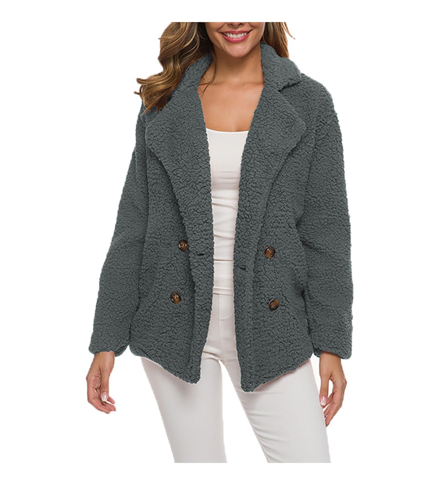 Hanxiulin Oversized Plush Jacket for Women - Warm Lined Fleece Mantel & Long Hooded Coat - Perfect Winter Outerwear in Dark Gray - Buy Online on GoSupps.com