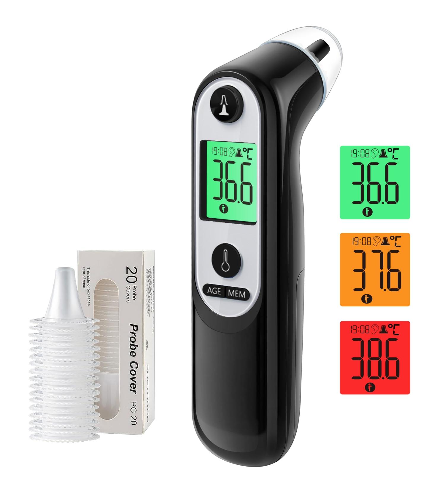 Buy Ear Thermometer for Baby & Adults - Digital Infrared Fever Thermometer with 21 Disposable Caps & Color-Coded Display - Buy Online on GoSupps.com