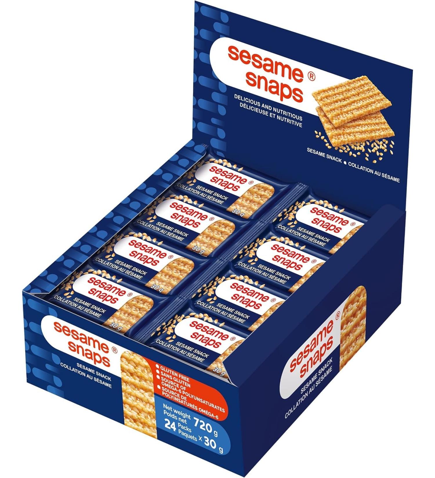 Sesame Snaps Classic 24 Pack 720g - Nut-Free High Protein Snack Bars Individually Wrapped Vegan Low Calorie School & Adult Healthy Snack - Buy Online on GoSupps.com