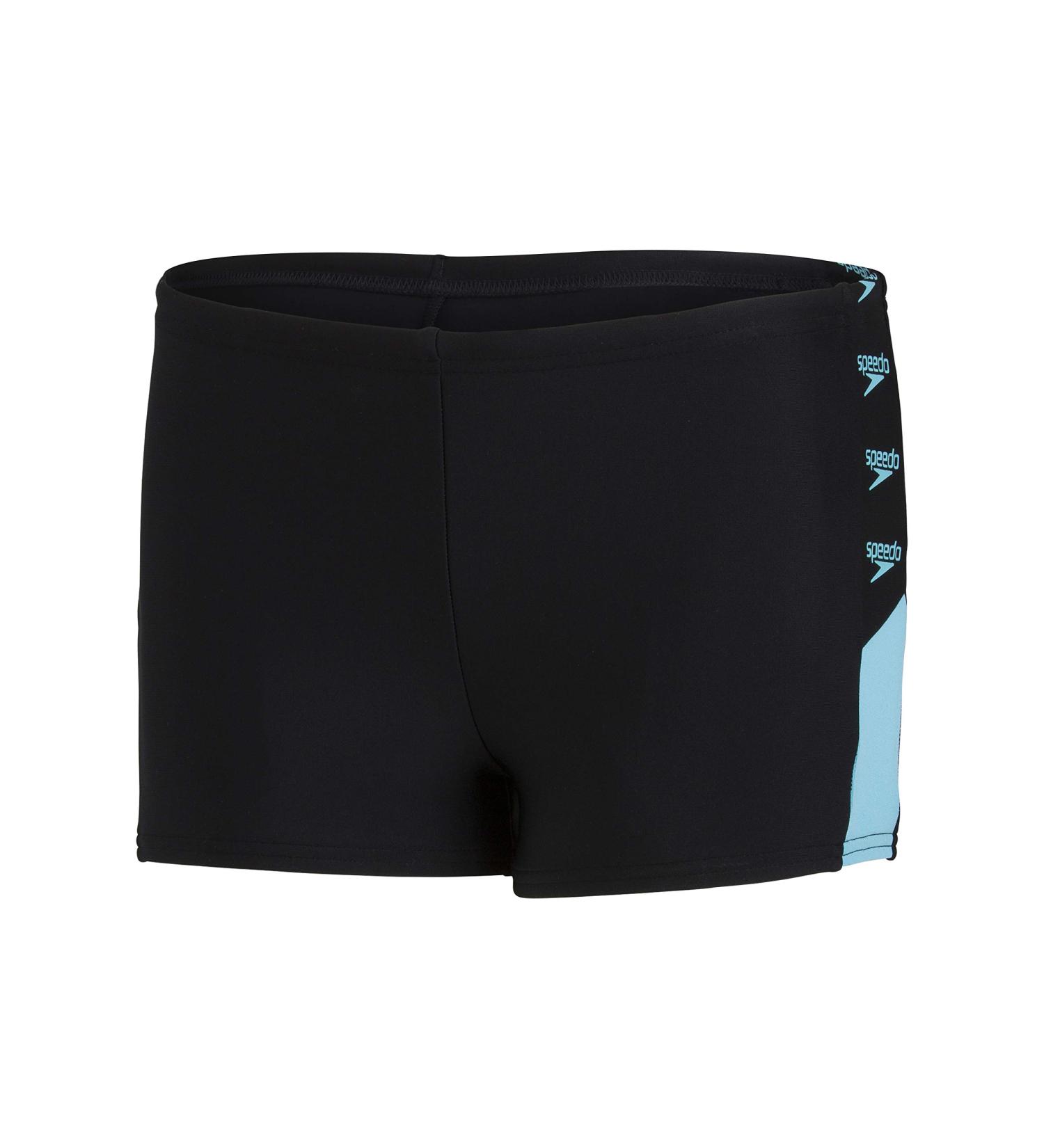 Speedo Boys Boom Logo Splice Aquashort 11-12 Years - Black/Light Adriatic | Stylish Swimwear for Kids | International Shipping - Buy Online on GoSupps.com