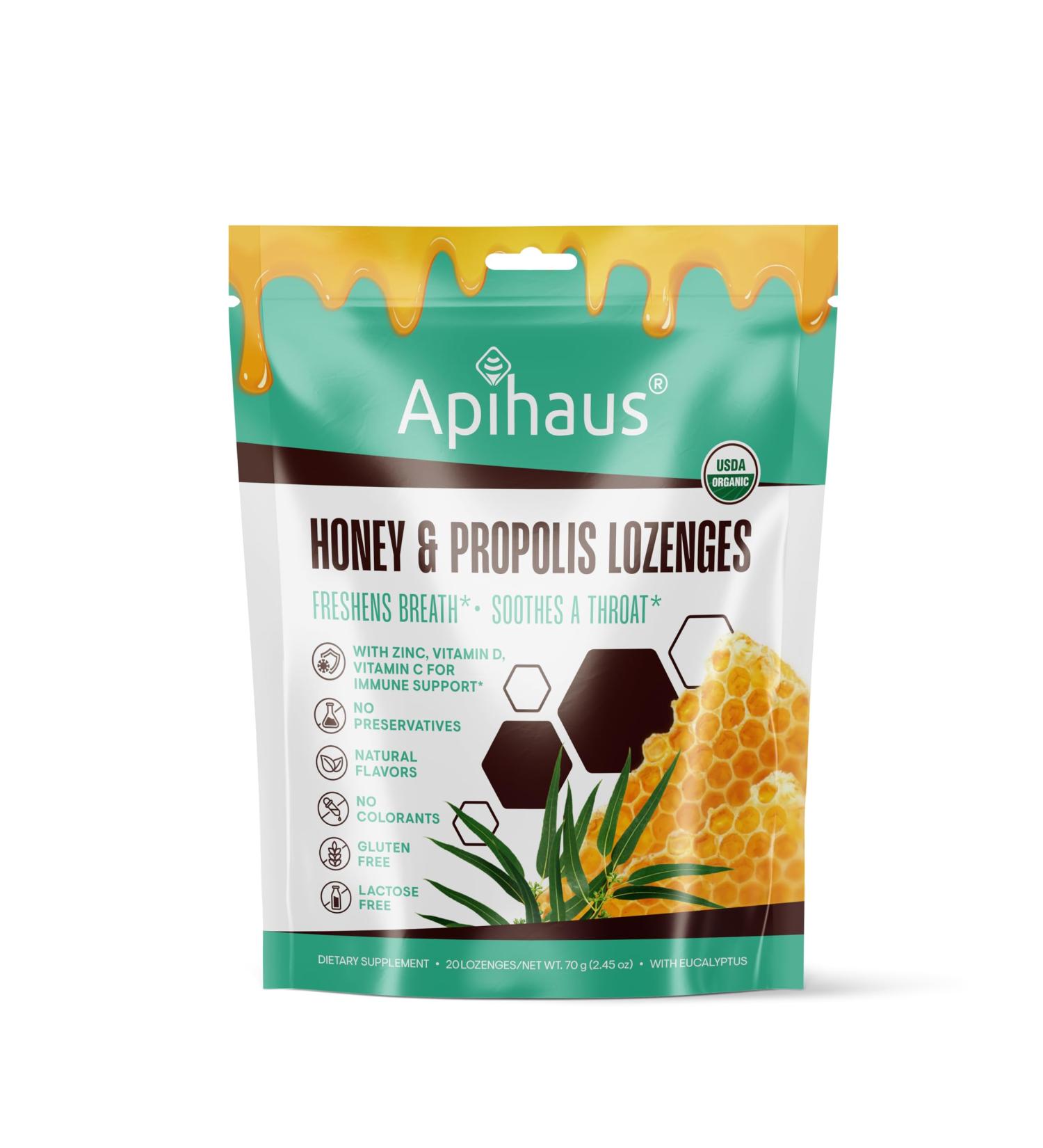 Buy Honey & Propolis Lozenges with Eucalyptus - Freshens Breath Soothes Throat & Immune Support with Vitamin C D & Zinc - 20 Count - Buy Online on GoSupps.com