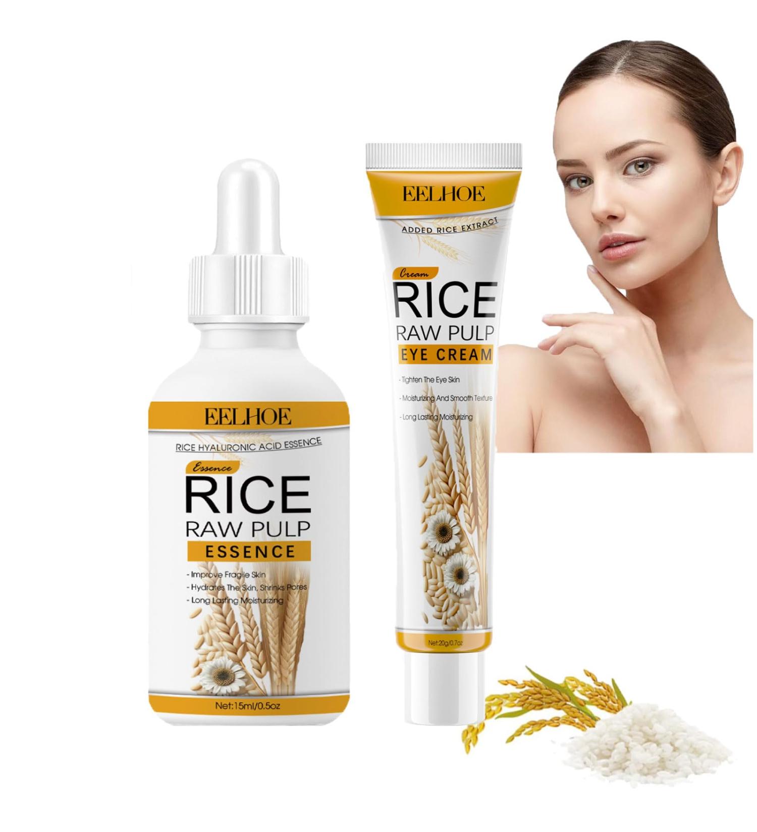 Rice Raw Pulp Facial Care Set - Anti-Aging Moisturizer Essence Eye Cream & Serum for Hydrated Youthful Skin | International Shipping - Buy Online on GoSupps.com