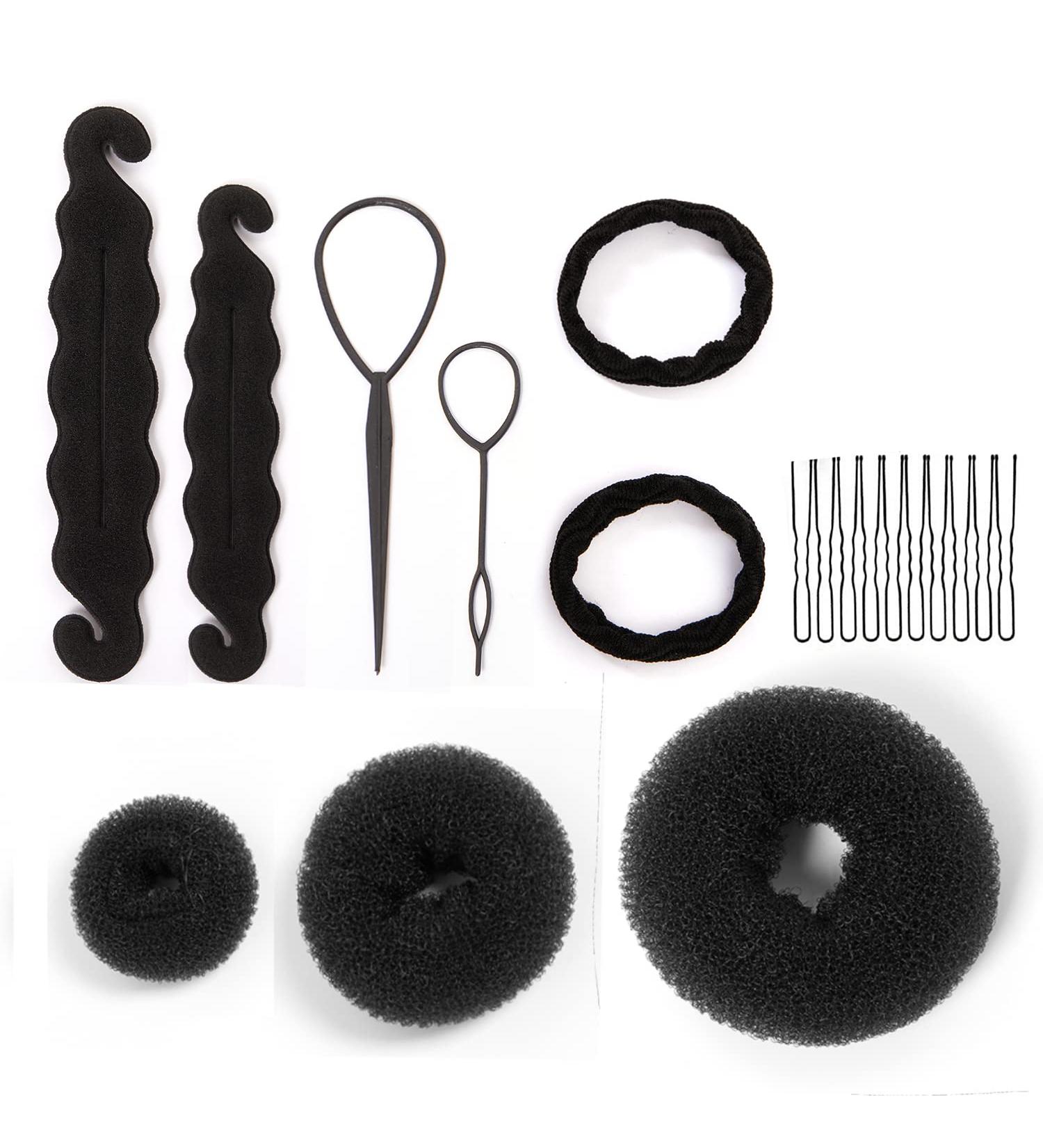 19pcs Girls Donut Hair Bun Maker Set with Bobby Pins - Women Hair Bun Kit for Ponytail Styling - Buy Online on GoSupps.com