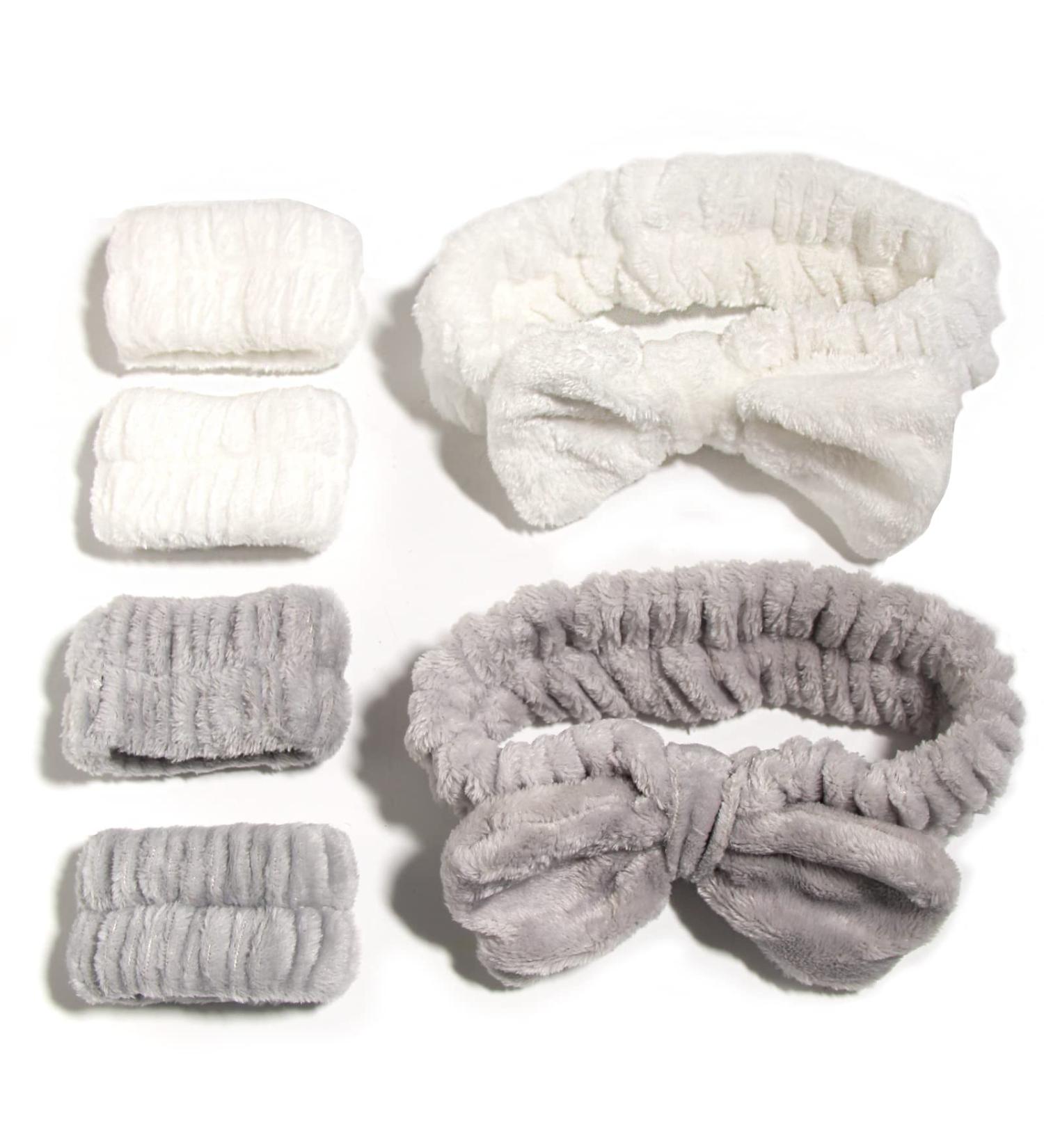 6 Pcs Spa Headband Wrist Washband Set | Prevent Spills | Towel Wristbands for Women and Girls | White+Gray - Buy Online on GoSupps.com