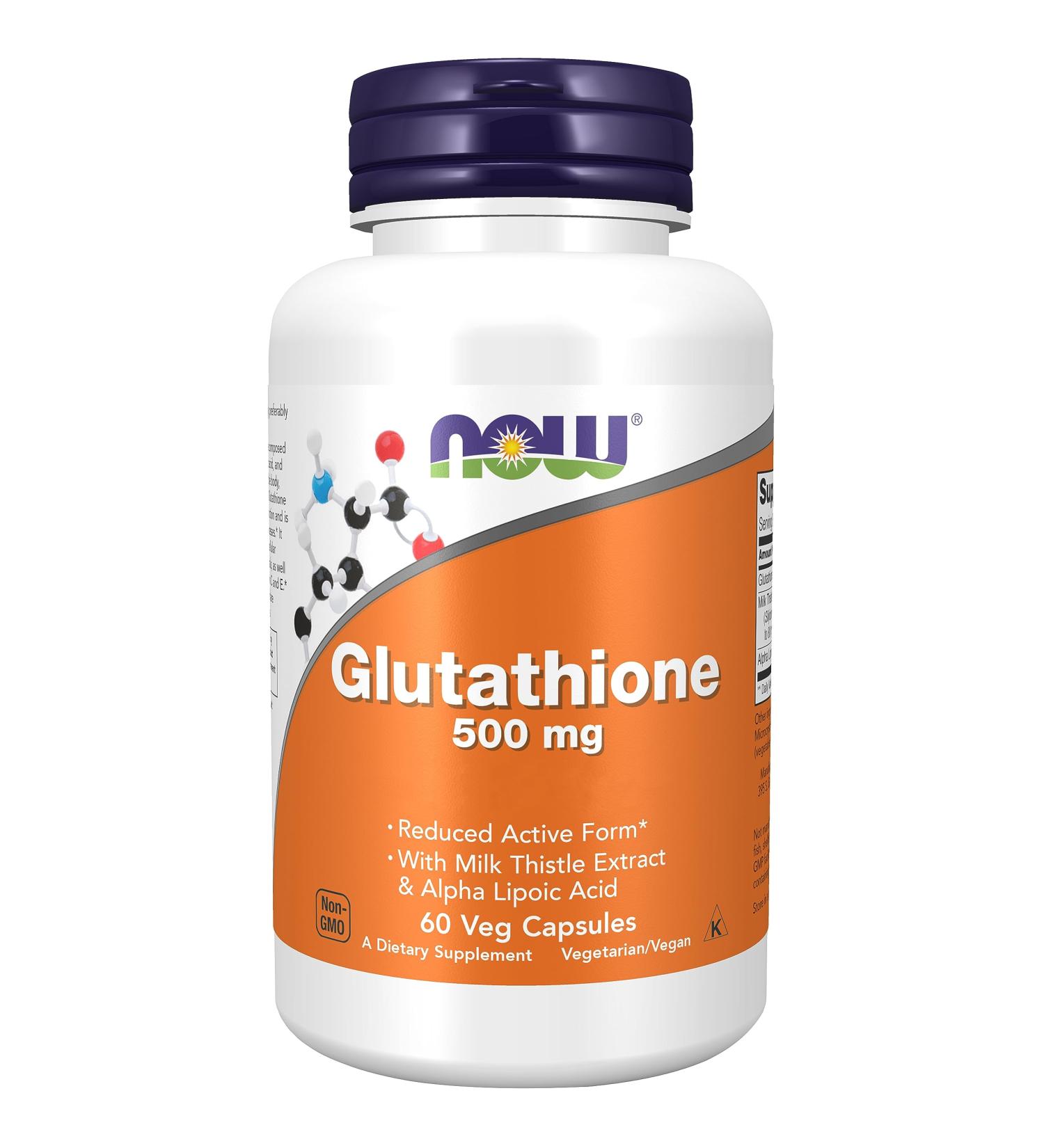 Now Foods Glutathione 500mg - 60 Vegan Capsules with ALA and Milk Thistle - Gluten Free | SOYA Free | Vegetarian Formula - Buy Online on GoSupps.com