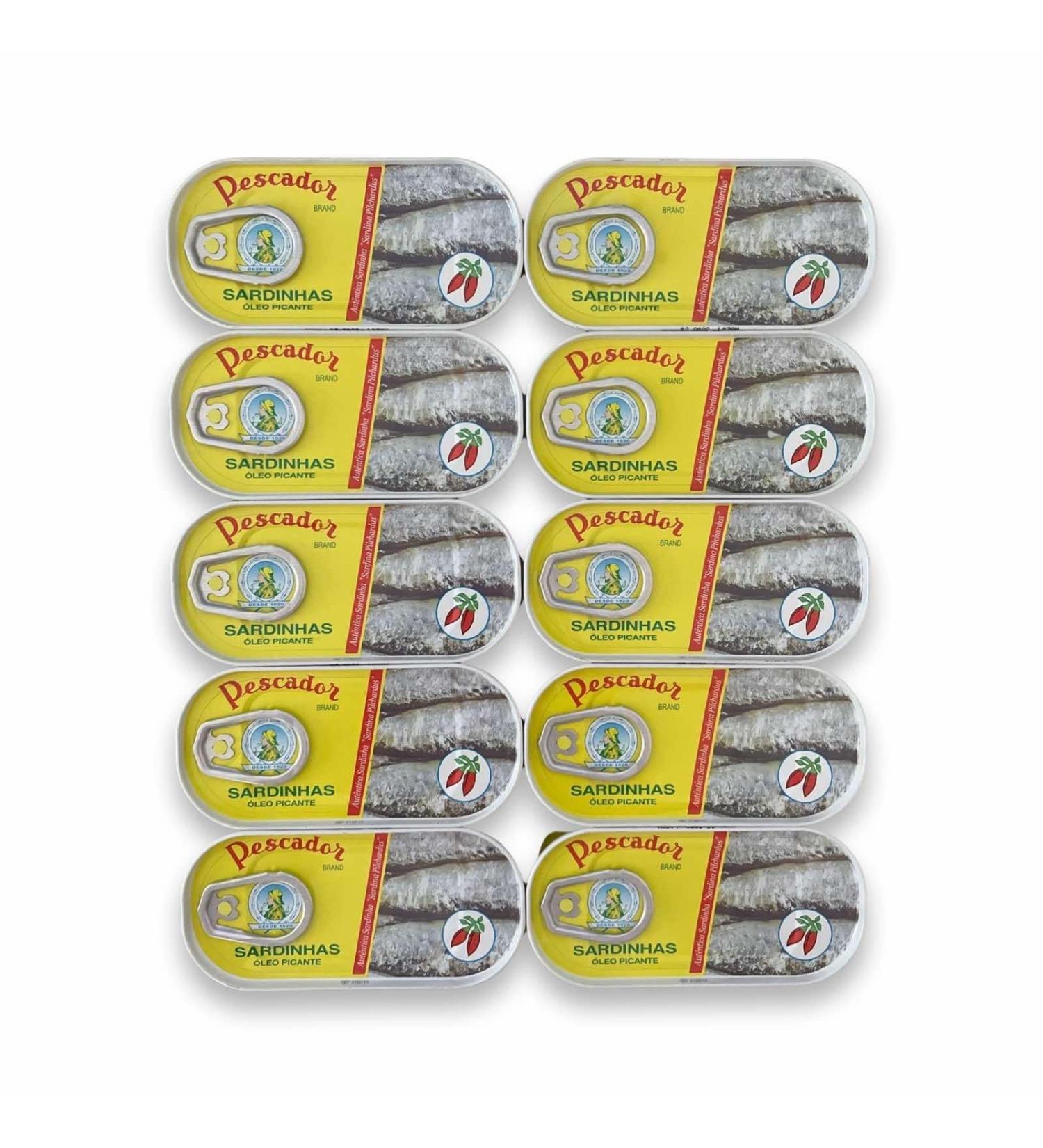 Spicy Sardines in Vegetable Oil - 10 x 56 g - Pescador - Portugal
