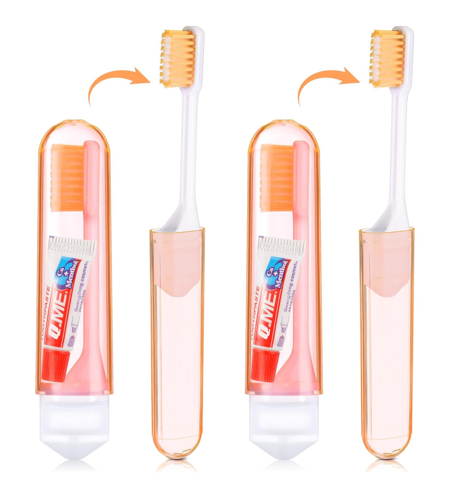 Buy Nuen Portable Soft Toothbrush Set - 2 Foldable Travel Toothbrushes with Toothpaste for Adults | Ideal Camping & Travel Companion - Orange Shell Case - Buy Online on GoSupps.com