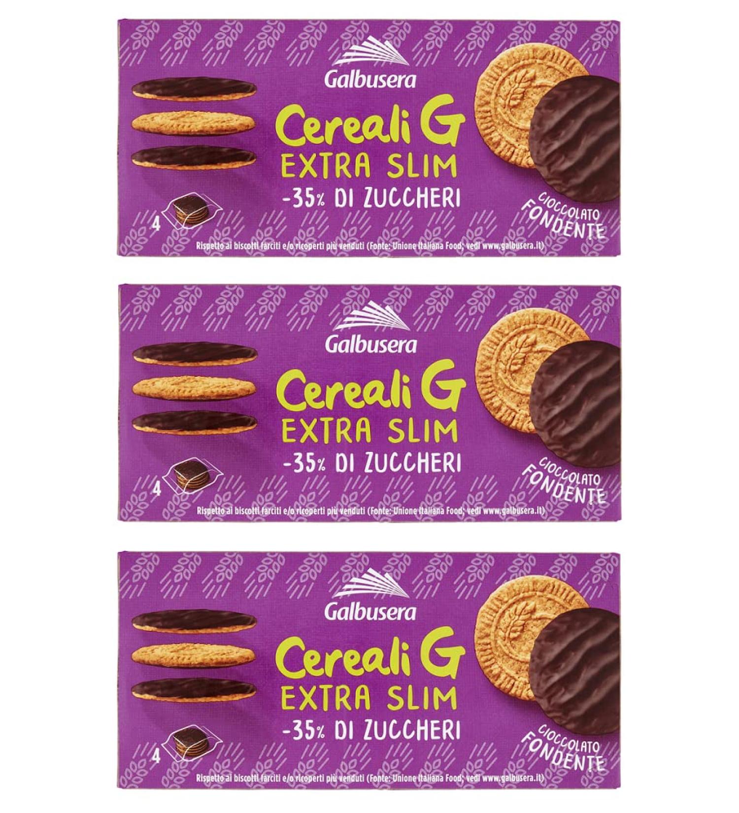 Galbusera Cereali G Pack of 3 extra thin fondant cereal biscuits wrapped in dark chocolate 120 g each pack contains 4 individual portions of 30 g - Buy Online on GoSupps.com