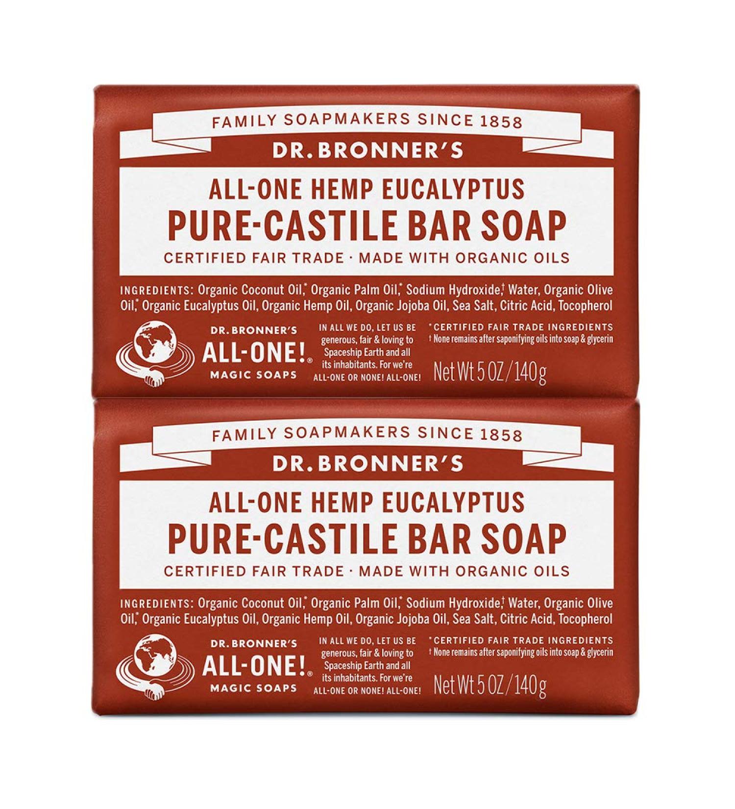 Dr. Bronner's Eucalyptus Bar Soap 5oz 2-Pack - Organic, Gentle & Moisturizing | Vegan, Cruelty-Free, Non-GMO - Buy Online on GoSupps.com