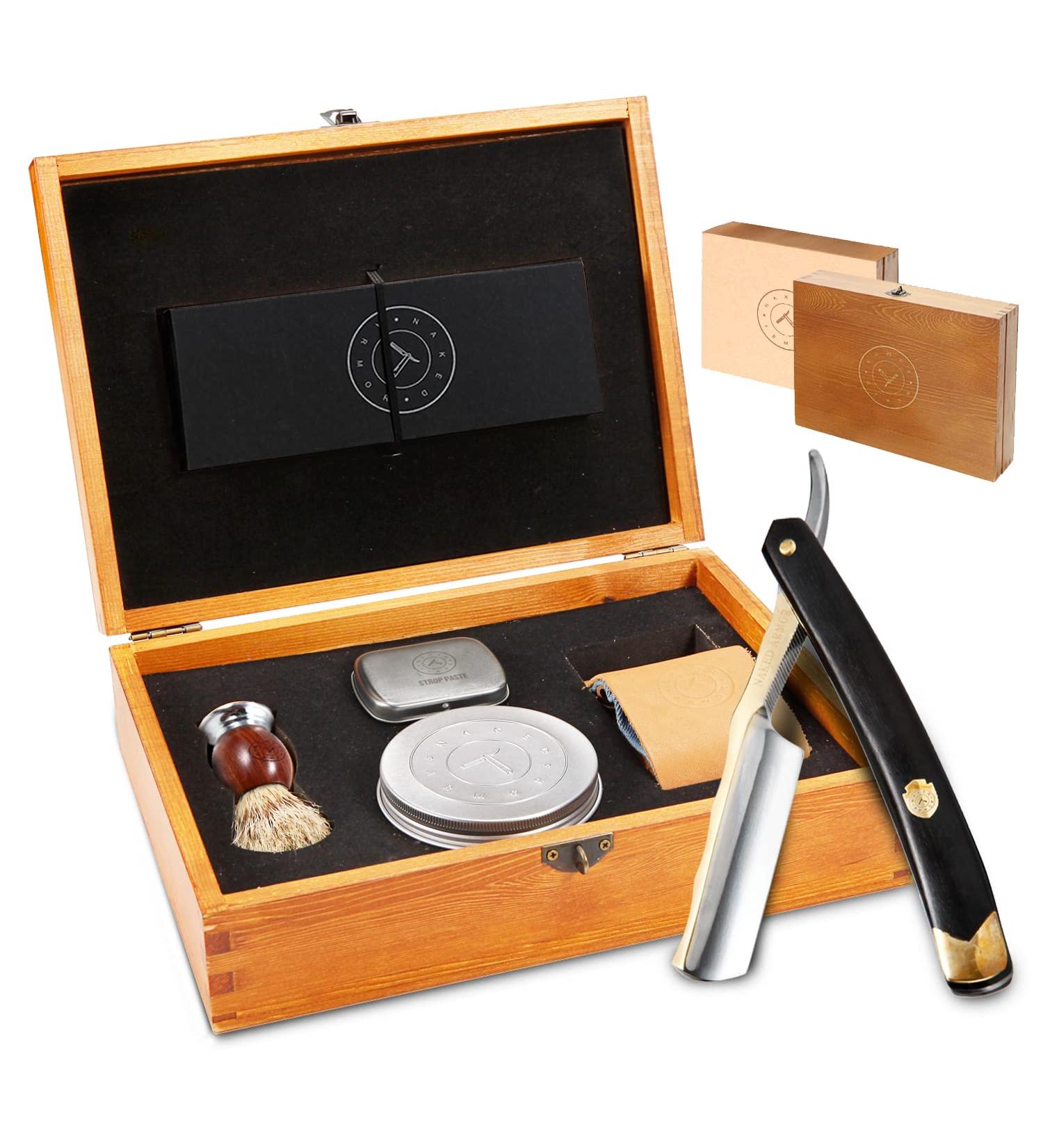 Gold Straight Razor Kit - Complete Shaving Set for Men | Stainless Steel Ebony Handle Brush & Soap | Perfect Gift Idea - Buy Online on GoSupps.com