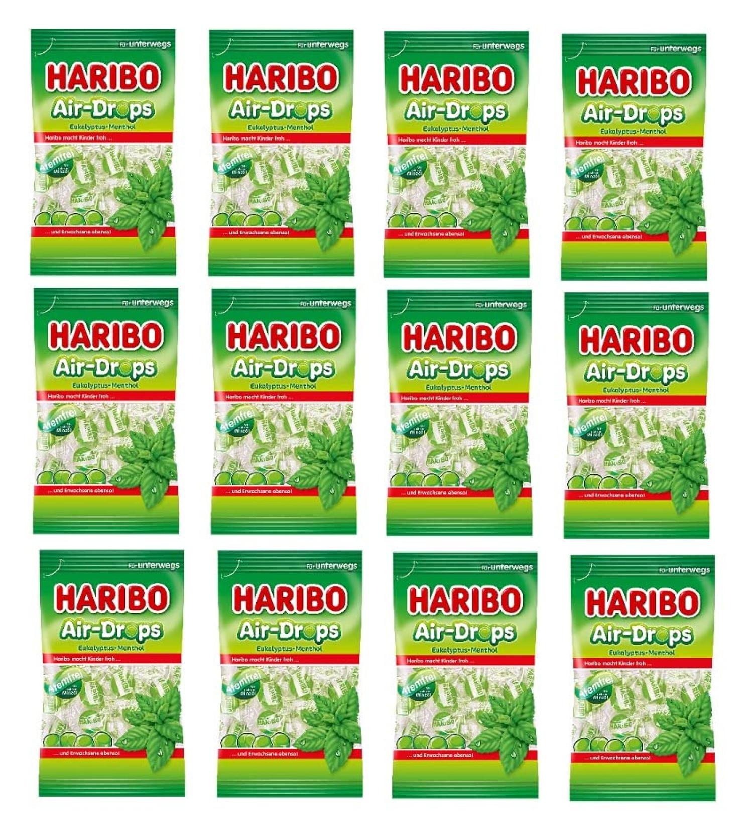 HARIBO Haribo Air-Drops Pack of 12 sachets of Euka Menthol air drops 100 g