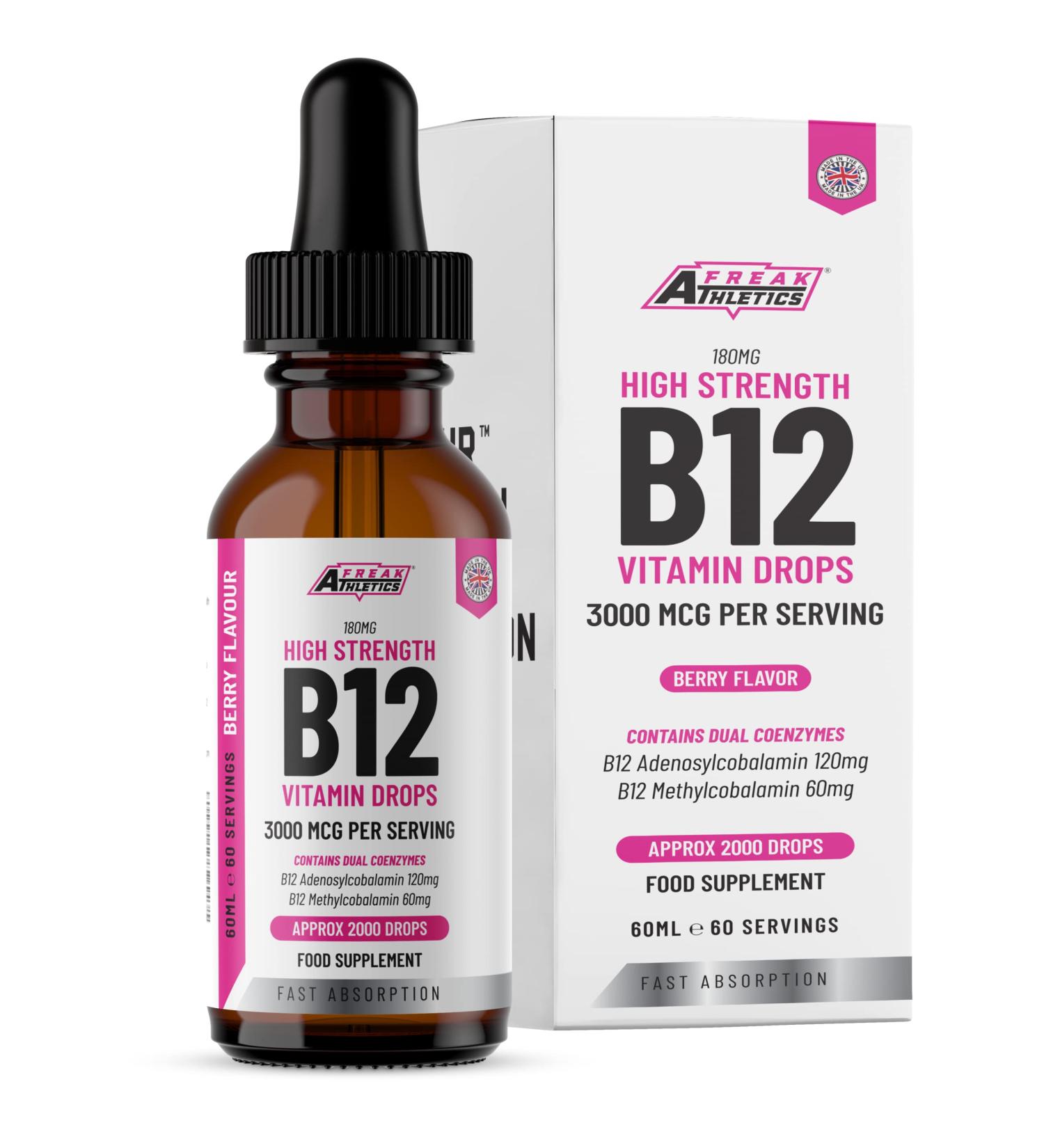 High Strength Vitamin B12 Liquid Drops 3000mcg - Vegan Friendly 60ml - Sublingual Dual Action for Fast Absorption - Buy Online on GoSupps.com