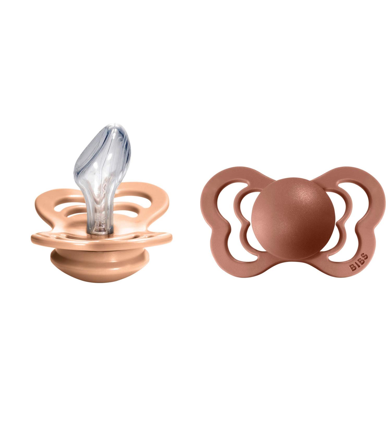 BIBS Couture Baby Pacifier 2-Pack | Made in Denmark | BPA Free Anatomical Nipple | Size 2 (6-18 Months) | Peach/Woodchuck - Buy Online on GoSupps.com