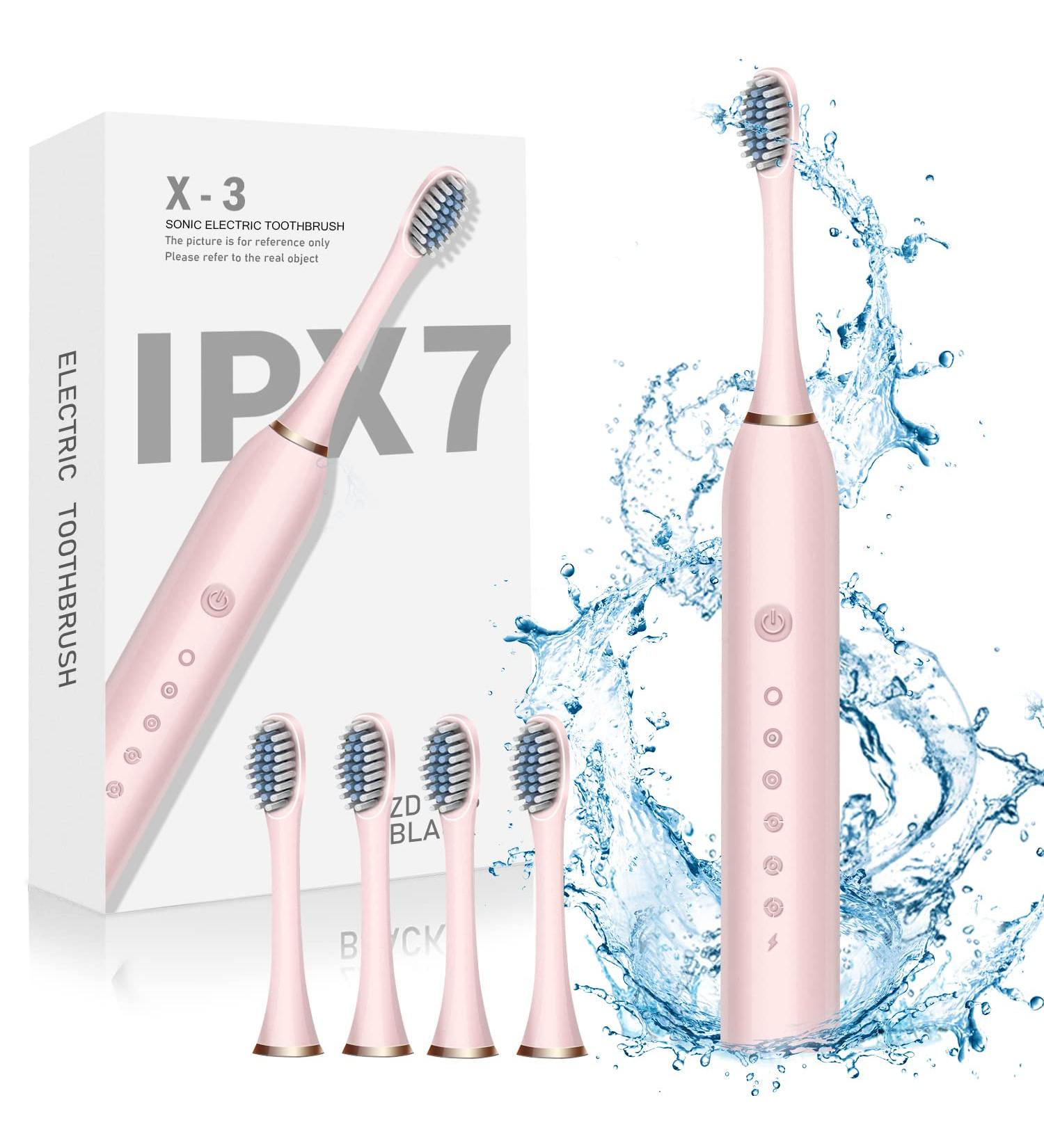 BIUSIKAN Sonic Electric Toothbrush - USB Rechargeable with 4 Brush Heads, 6 Modes & Smart Timer for Adults - Pink - Buy Online on GoSupps.com