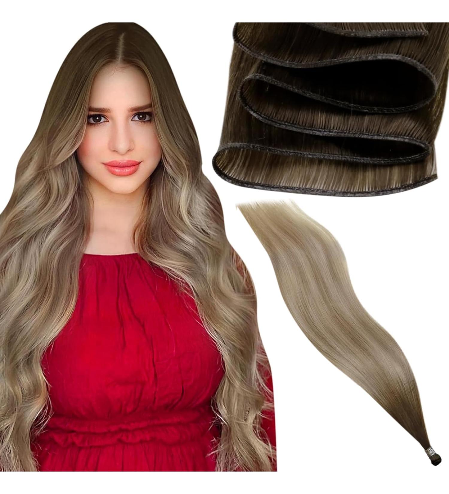LAAVOO Virgin Remy Hair Extensions Ombre Dark Brown to Blonde | 50cm Real Hair Tresses for Seamless Sewing & Injection - Buy Online on GoSupps.com