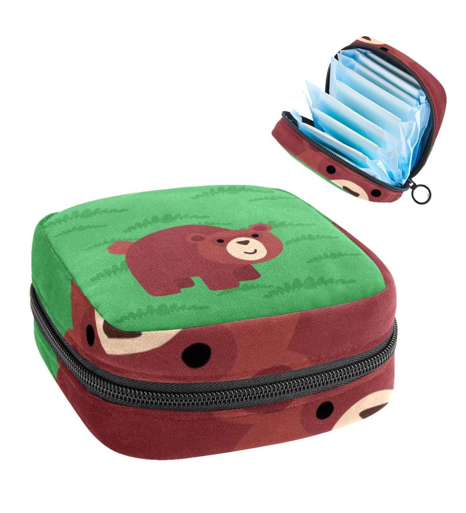 Anna Cowper Green Bear Sanitary Napkin Storage Bag - Menstrual Cup Pouch - Portable Period Bag for Women & Teen Girls | Multi-colored - 1Pcs - Buy Online on GoSupps.com