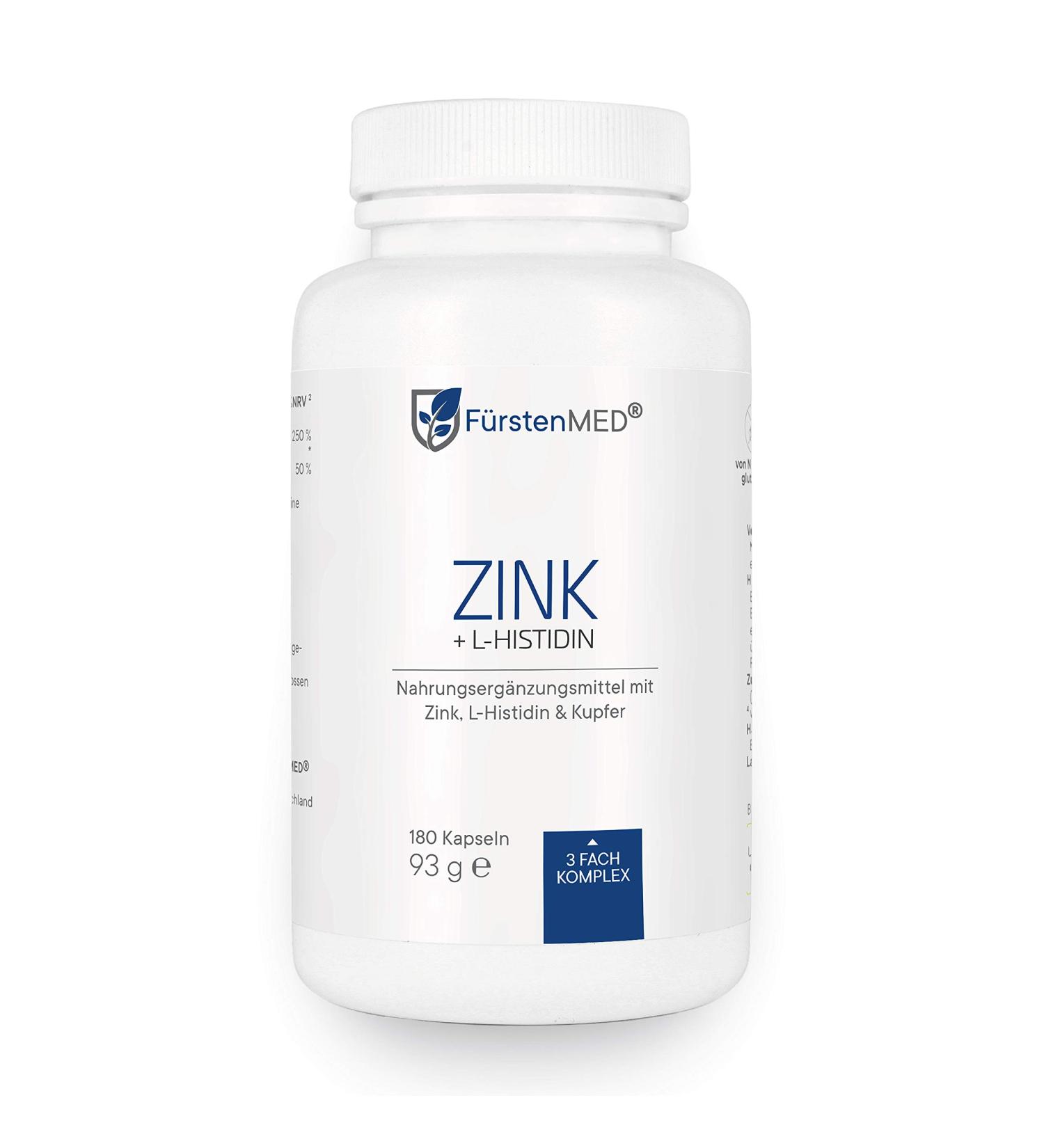 F rstenMed Zinc Capsules - High Dose 25mg - Vegan Zinc Supplement with Bistlycinat L-Histidine & Copper - 180 Additive-Free Capsules for Immune Support - Buy Online on GoSupps.com